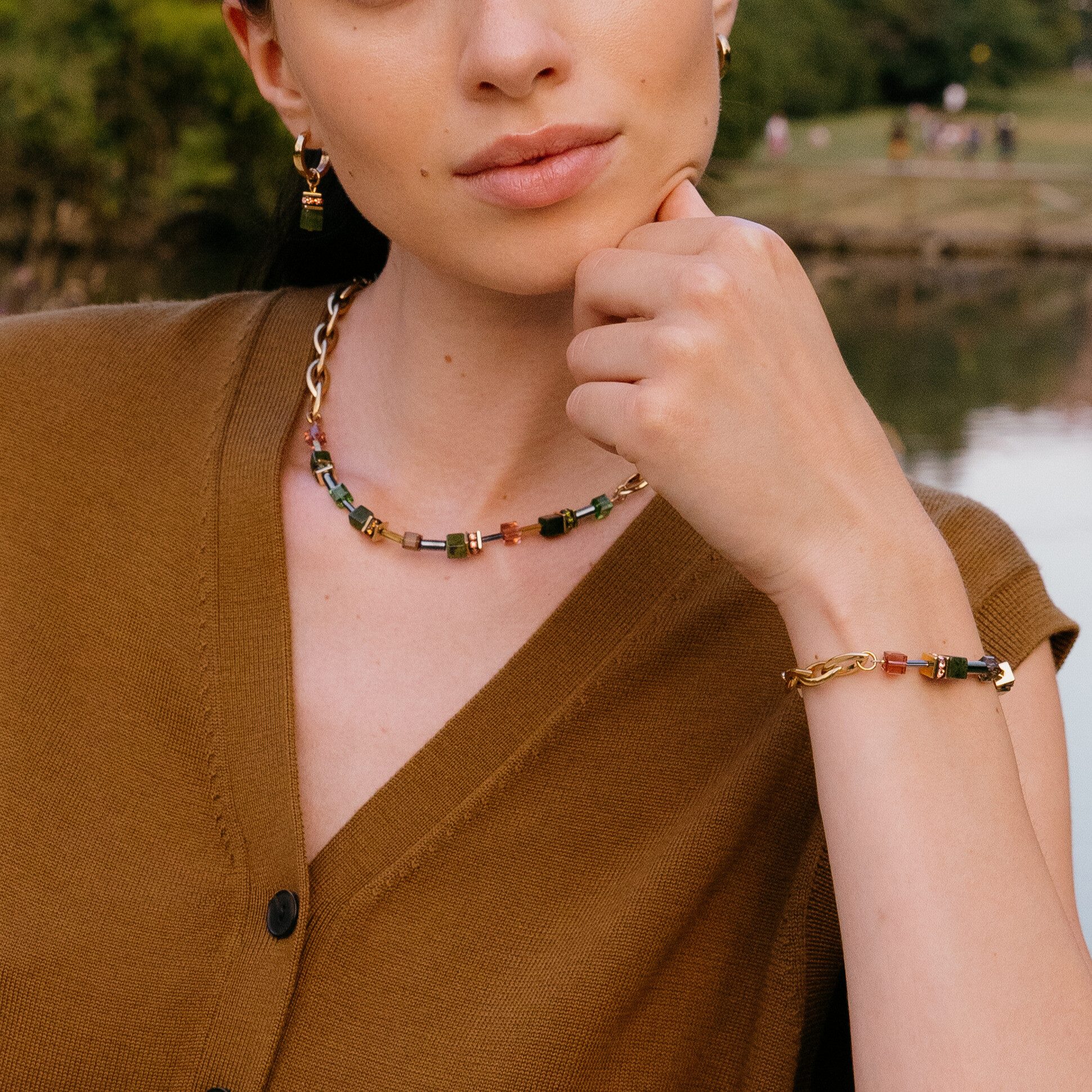 COEUR DE LION Armband Schmuck Edelstahl GeoCUBE® Chunky Chain Armkette Würfelkette, Made in Germany - mit Schmuckstein, Swarovski® Kristall, Strassstein