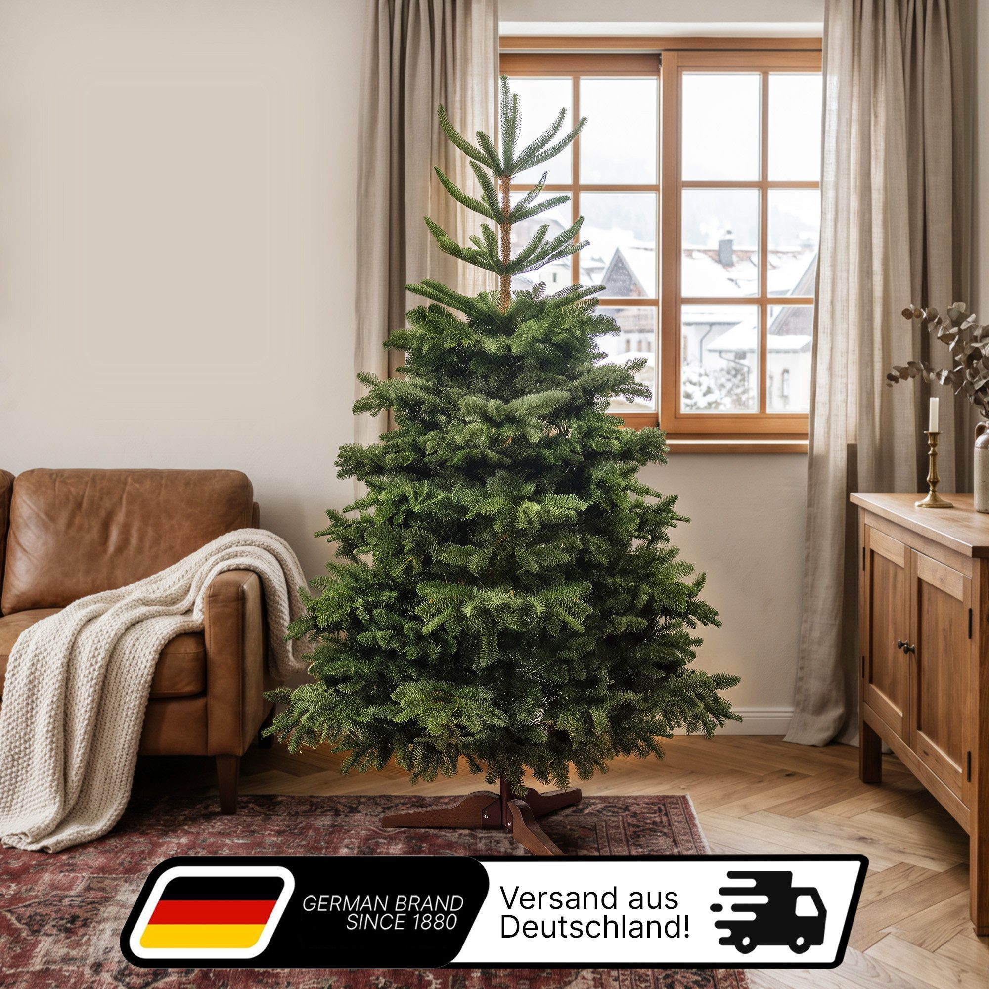 Lindenstein Echter Weihnachtsbaum Künstlicher Weihnachtsbaum in Fichtenoptik, PE/PVC, 180 cm, Nordmanntanne, Wiederverwendbar, vielseitig, pflegeleicht, umweltfreundlich