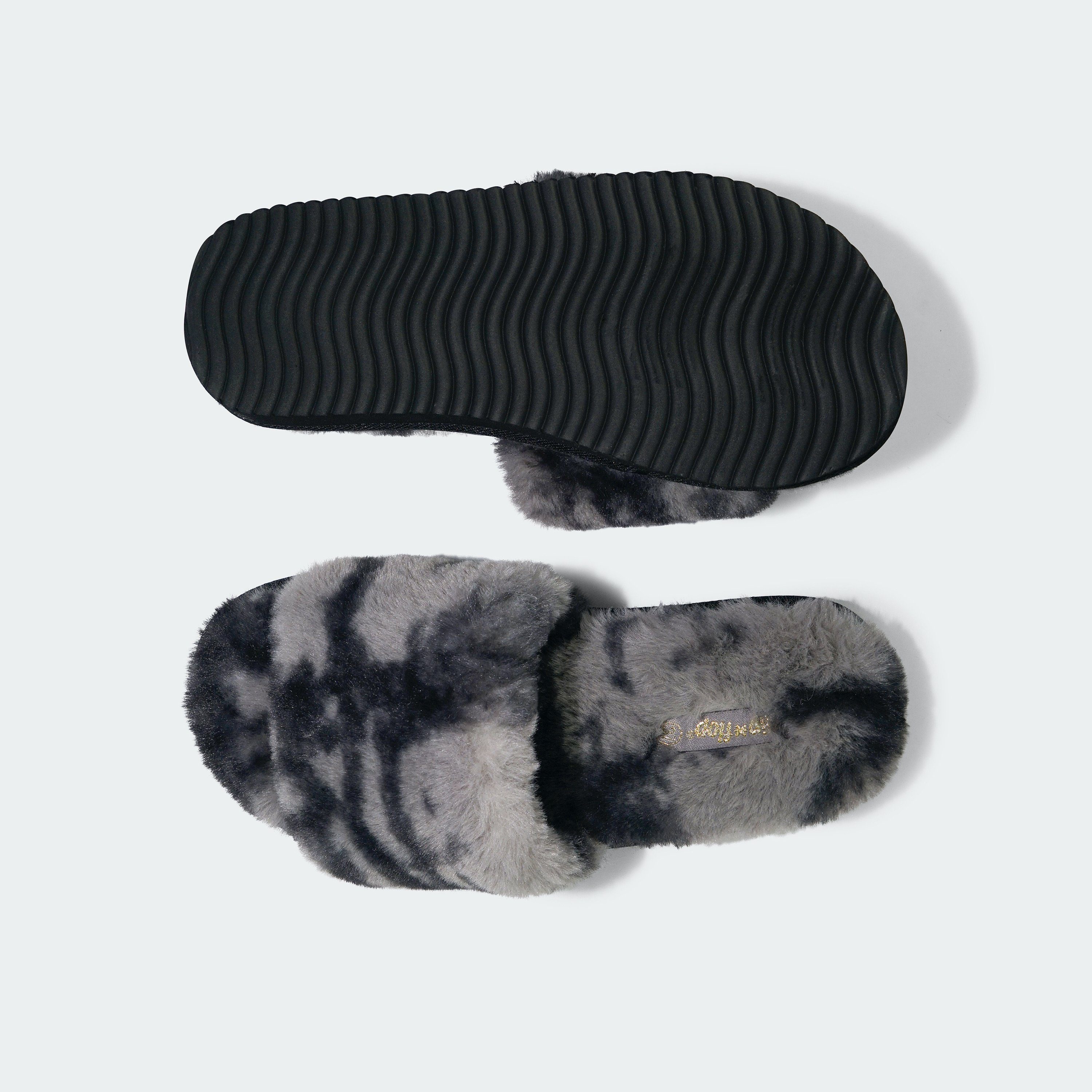 Flip Flop Pantoffel schwarz slide*fur mit Effekt trendigem 2-tone 2 tone