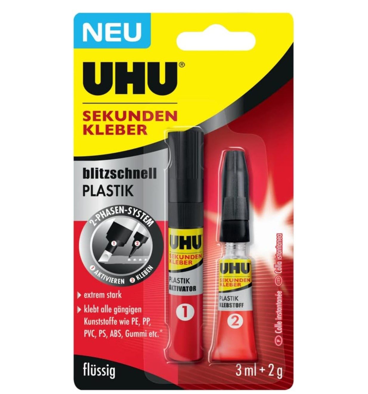 UHU Klebstoff UHU Sekundenkleber blitzschnell Plastik, 3ml + 2g günstig online kaufen