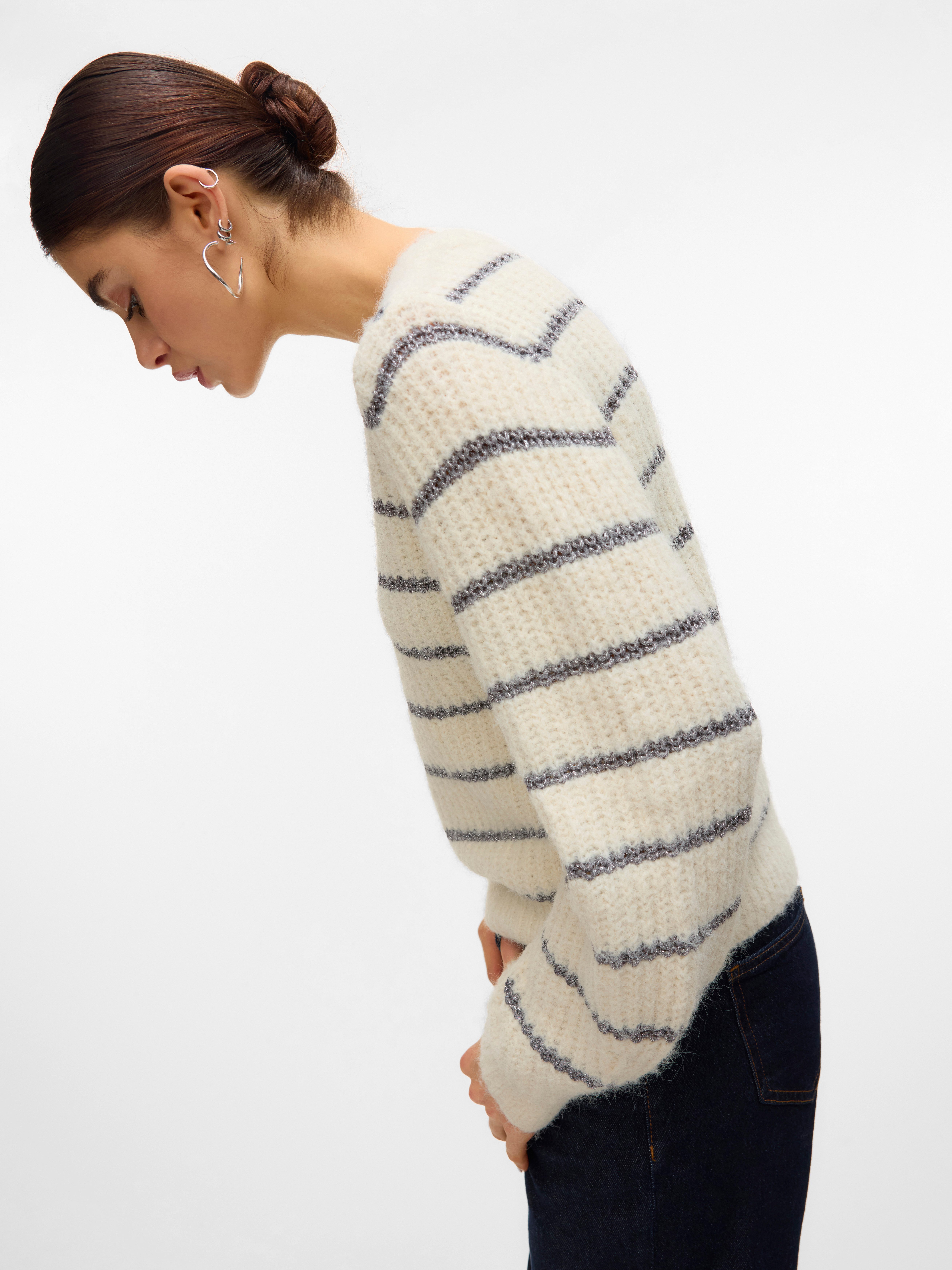 Vero Moda V-Ausschnitt-Pullover VMAWESOME SHINE LS V-NCK STRIPE PULL BOO mit Glitzer-Effekt