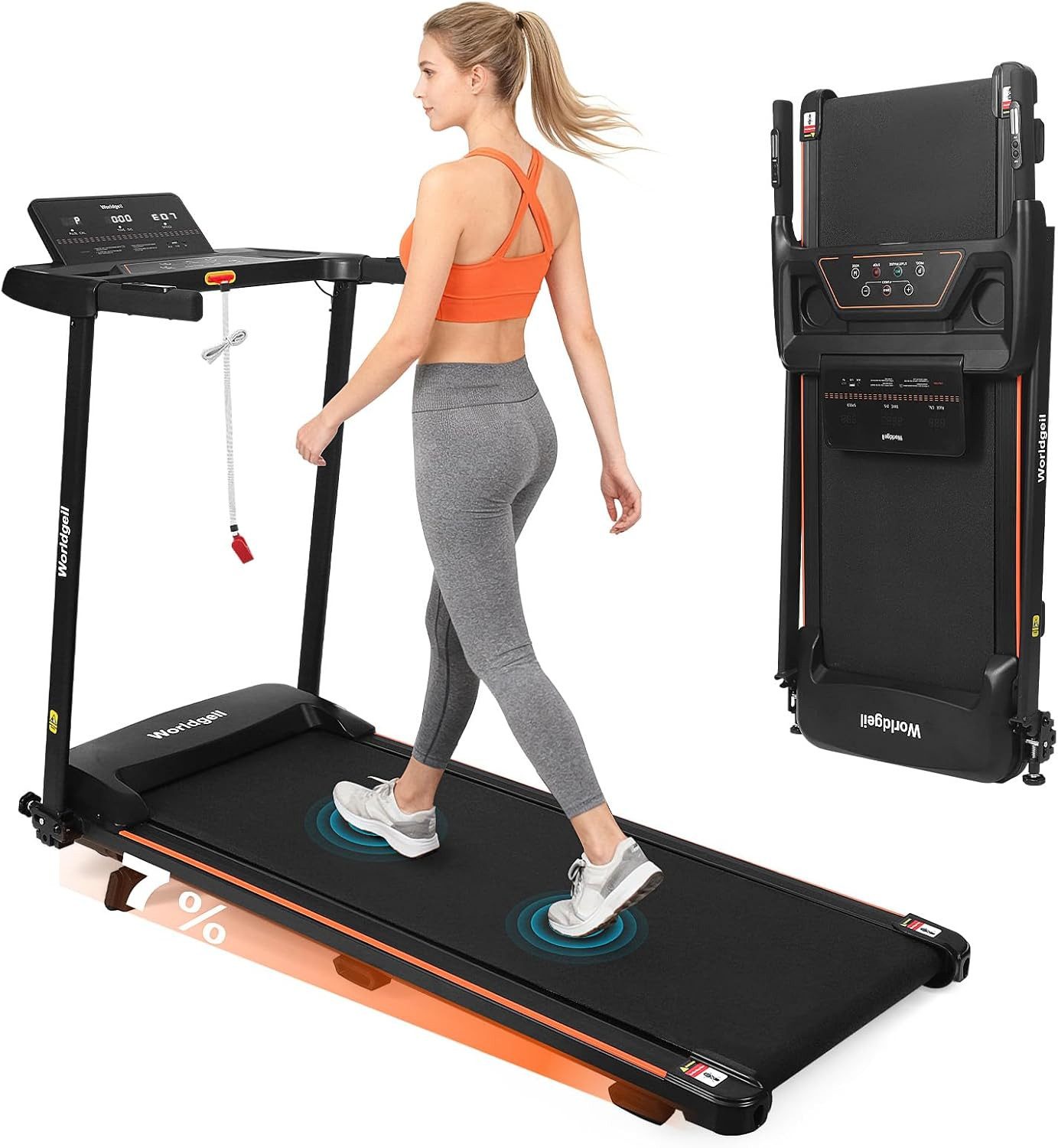 Nettlife Laufband Klappbar 14 km/h 90 kg Belastbarkeit bis 7% Steigung Jogging Pad, für Zuhause Walking Pad LED-Anzeige & Handlauf,107 x 39x 105.5 cm