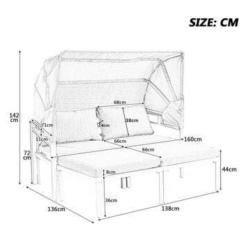 HAUSS SPLOE Gartenlounge-Set mit Markise, waschbare Sitzkissen, aus verzinktes Stahlrohr Grau