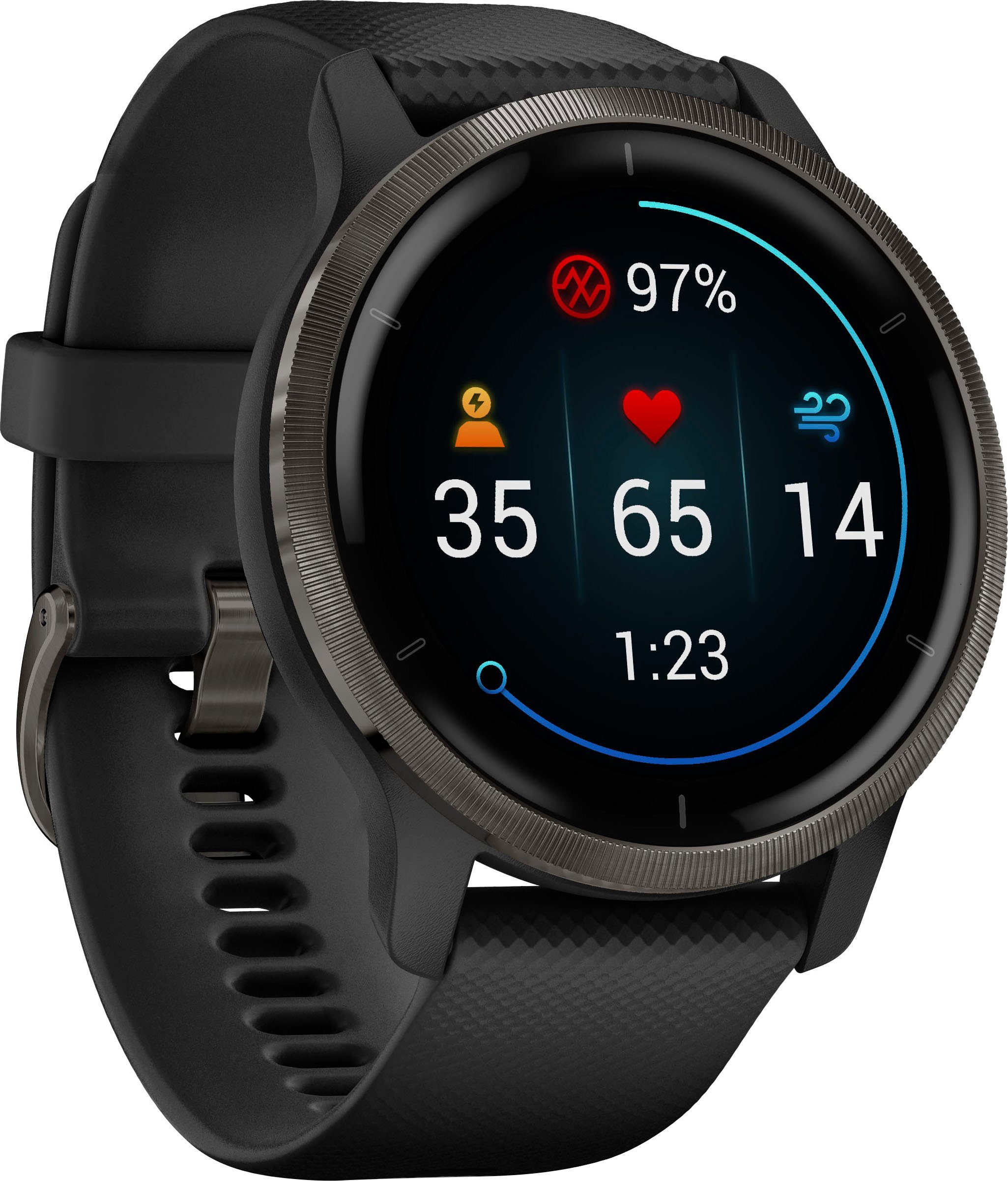 Garmin Venu 2 Smartwatch Sport-Apps cm/1,3 vorinstallierten schwarz 25 | schwarz (3,3 Zoll)