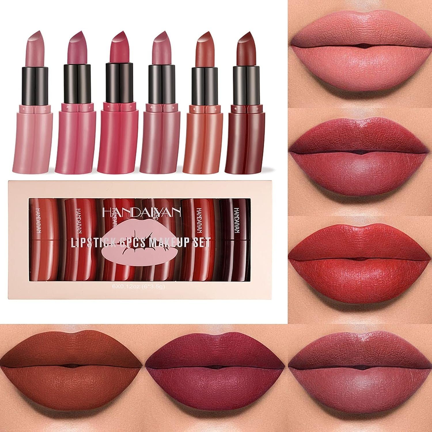 Makeup Lippenstifte Farben Lippenstift Set Samt Lippenstift-Set Wasserdichte Matt Ink Lipstick Lippenstift 6 Flüssiger Rot Nude Haiaveng Set,