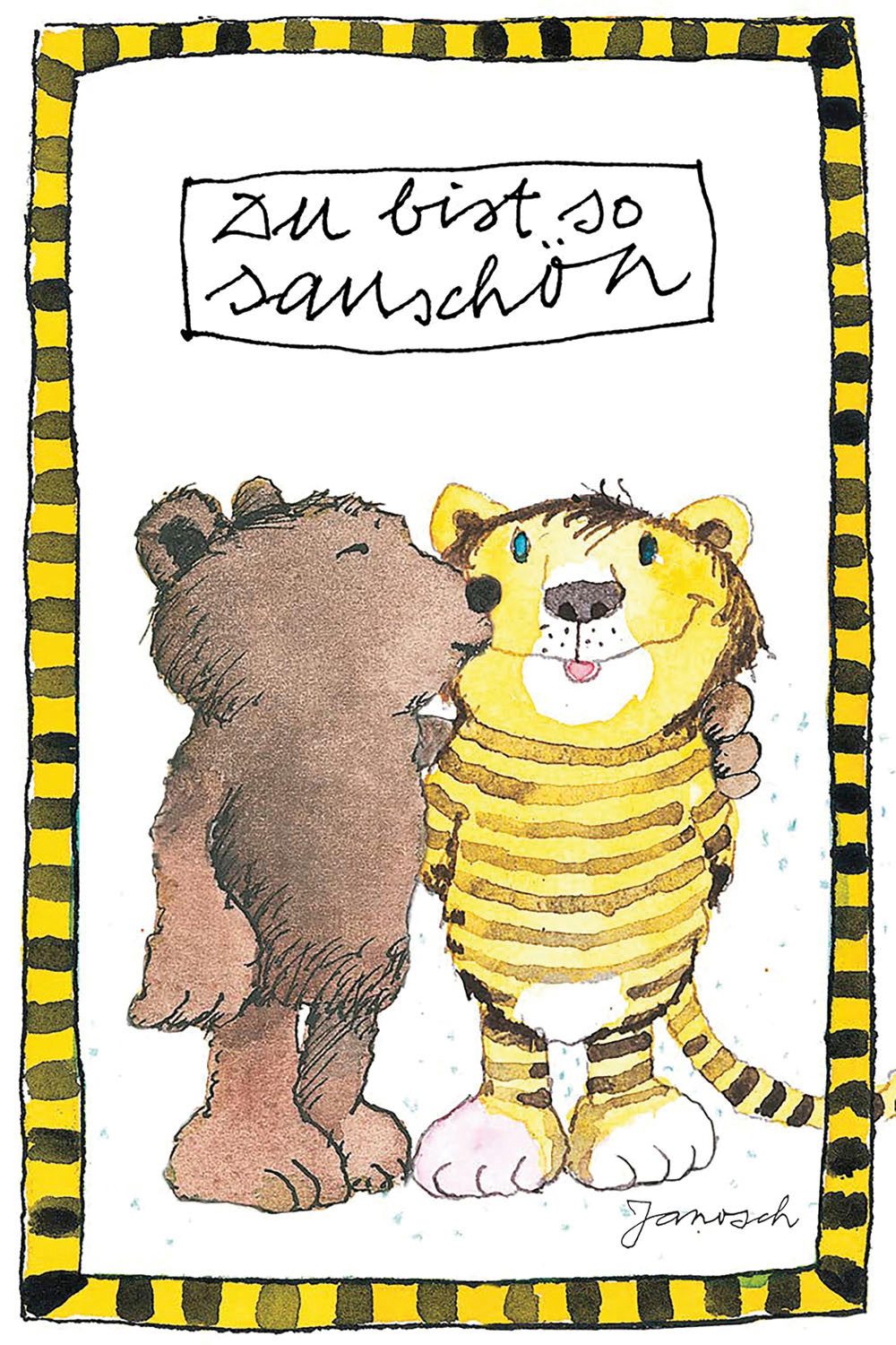 LuckyLinde Leinwandbild Der kleine Bär und der kleine Tiger - Du bist so schön, Bär, Bären, Liebessprüche, Schriftzug, Sprüche, Teddy, Tiere, Tiger, little star (1 St), Exklusive JANOSCH Kindermotive