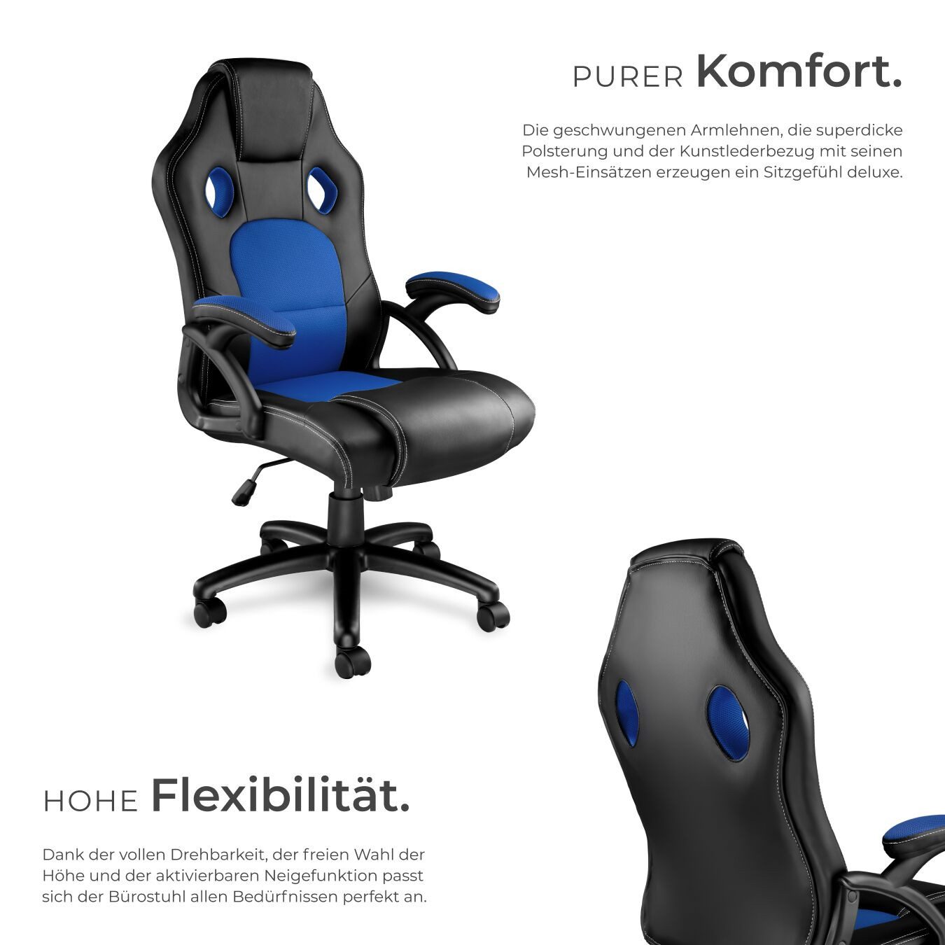 tectake Gaming-Stuhl Bürostuhl (Set, 1 St), Überzug aus weichem Kunstleder