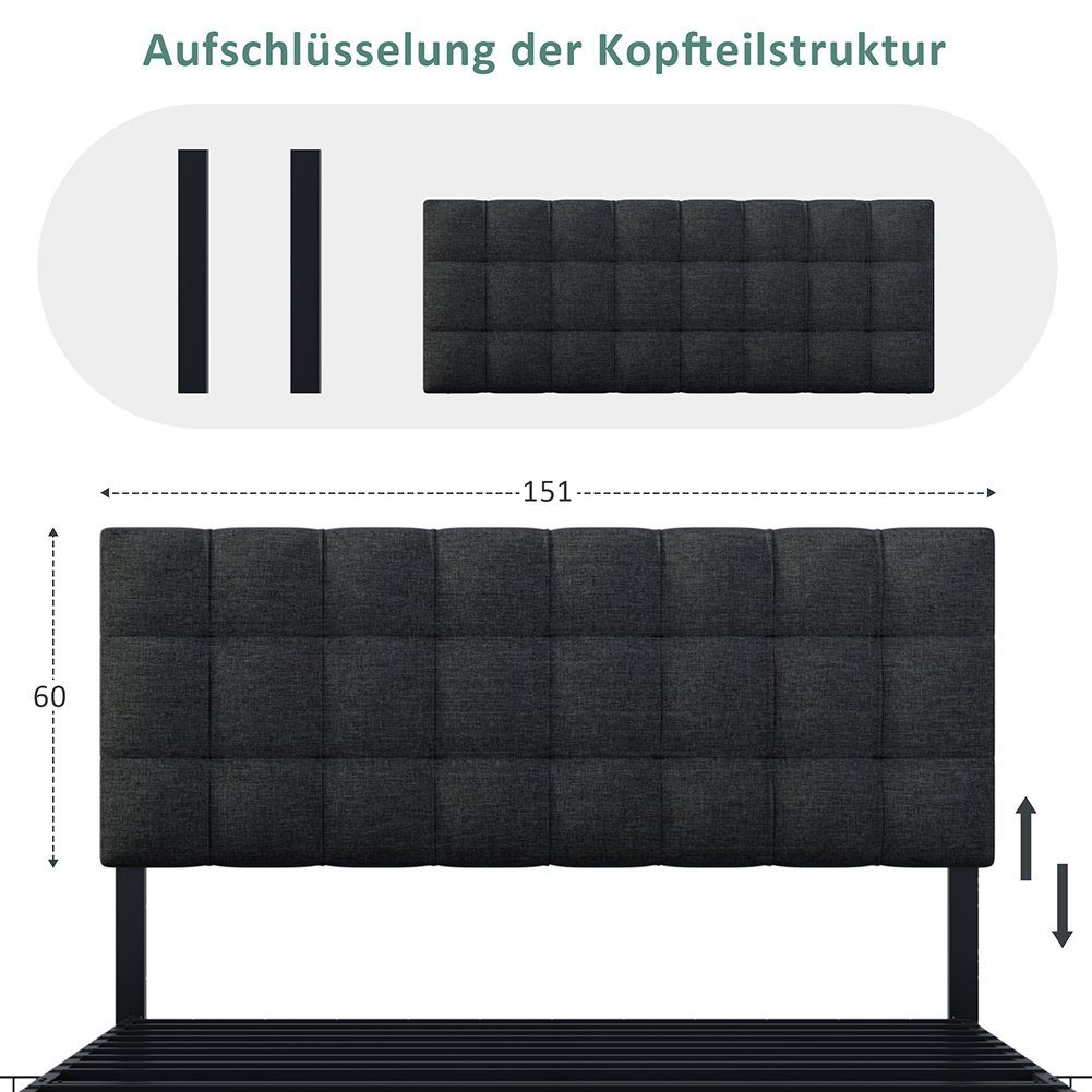 Polsterbett (Doppelbett 140x200cm), mit Bettkasten und Lattenrost, höhenverstellbares Kopfteil