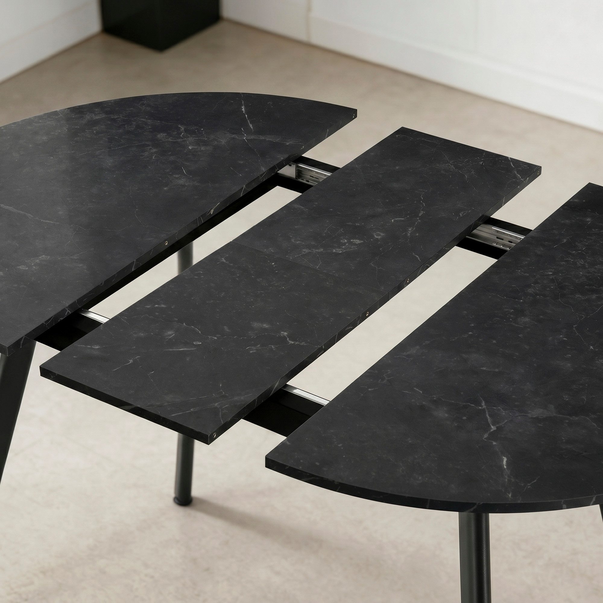 B&D home Essgruppe Essgruppe Till & Theo, (Set, 5-tlg., 1 Tisch / 4 Stühle), Runder Esstisch ausziehbar bis 145cm, Stühle in Microfaser