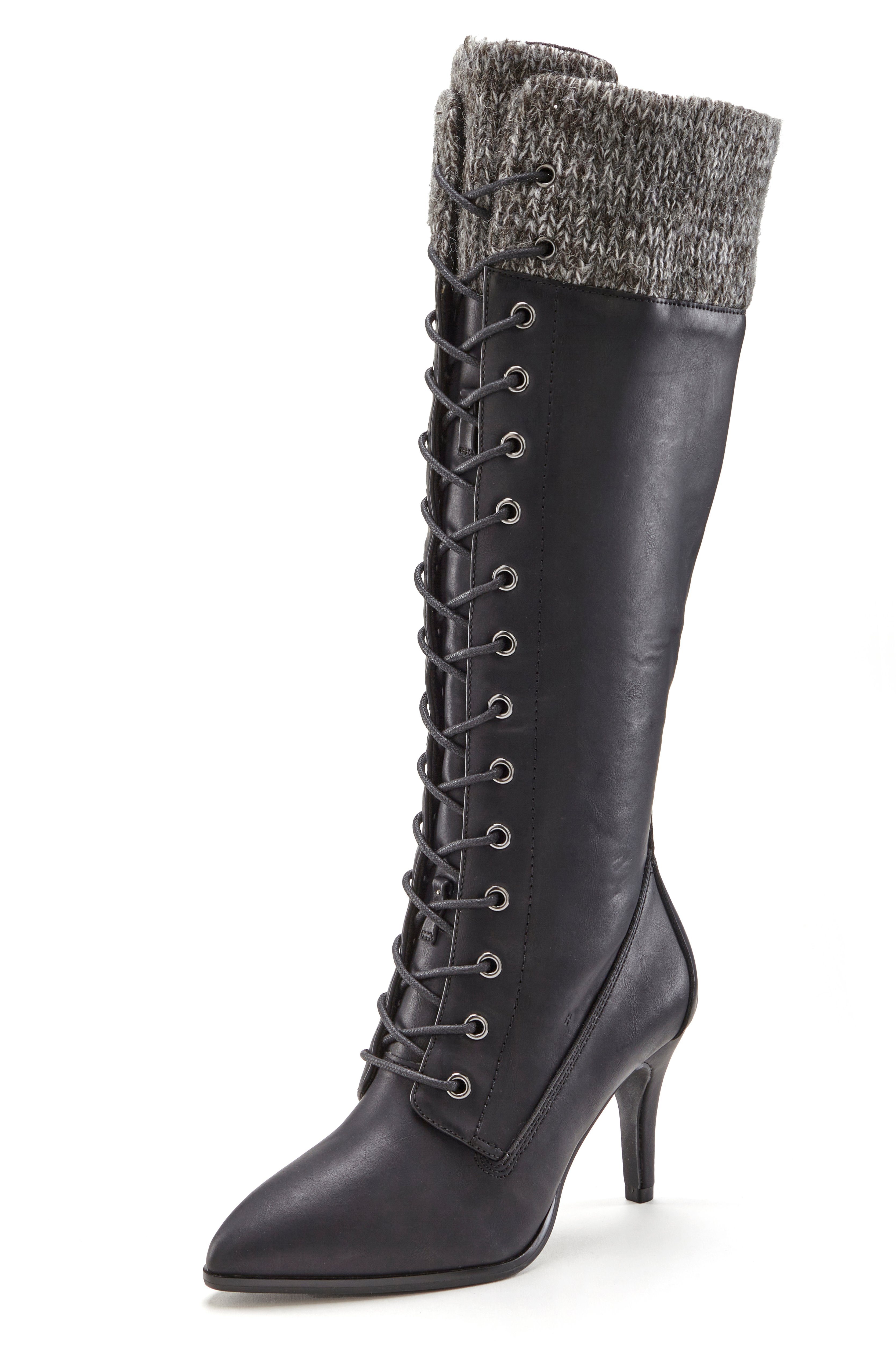 LASCANA Stiefelette, Langer Stiefel Stiefel mit spitz zulaufender Form und Strickeinsatz