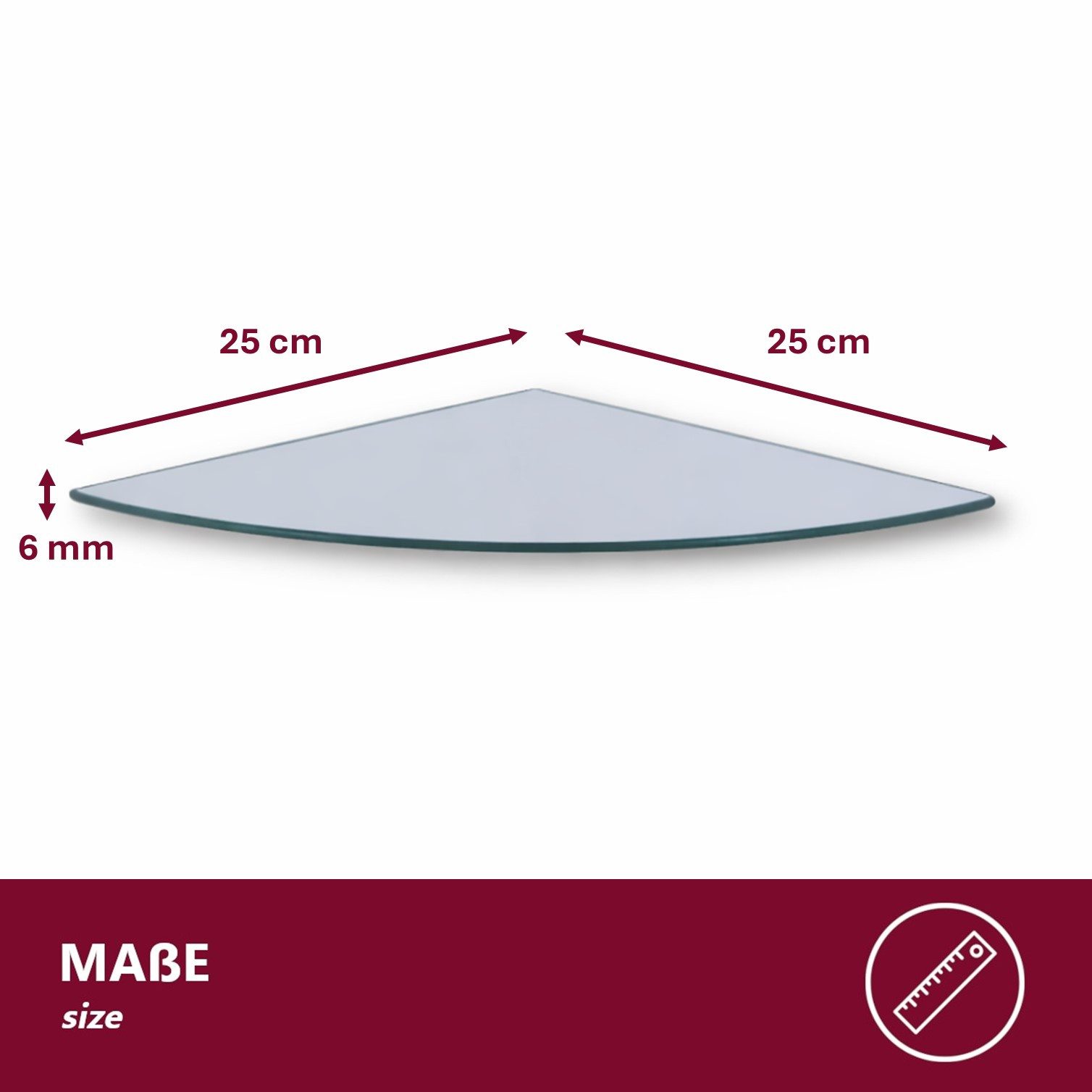 HOOZ Eckregal Glasregal Eckablage ESG – 6 mm, abgerundetes Duschregal mit Halterung, Wandregal, Platzsparende Glasablage für Dusche, Bad, Küche oder Wohnraum