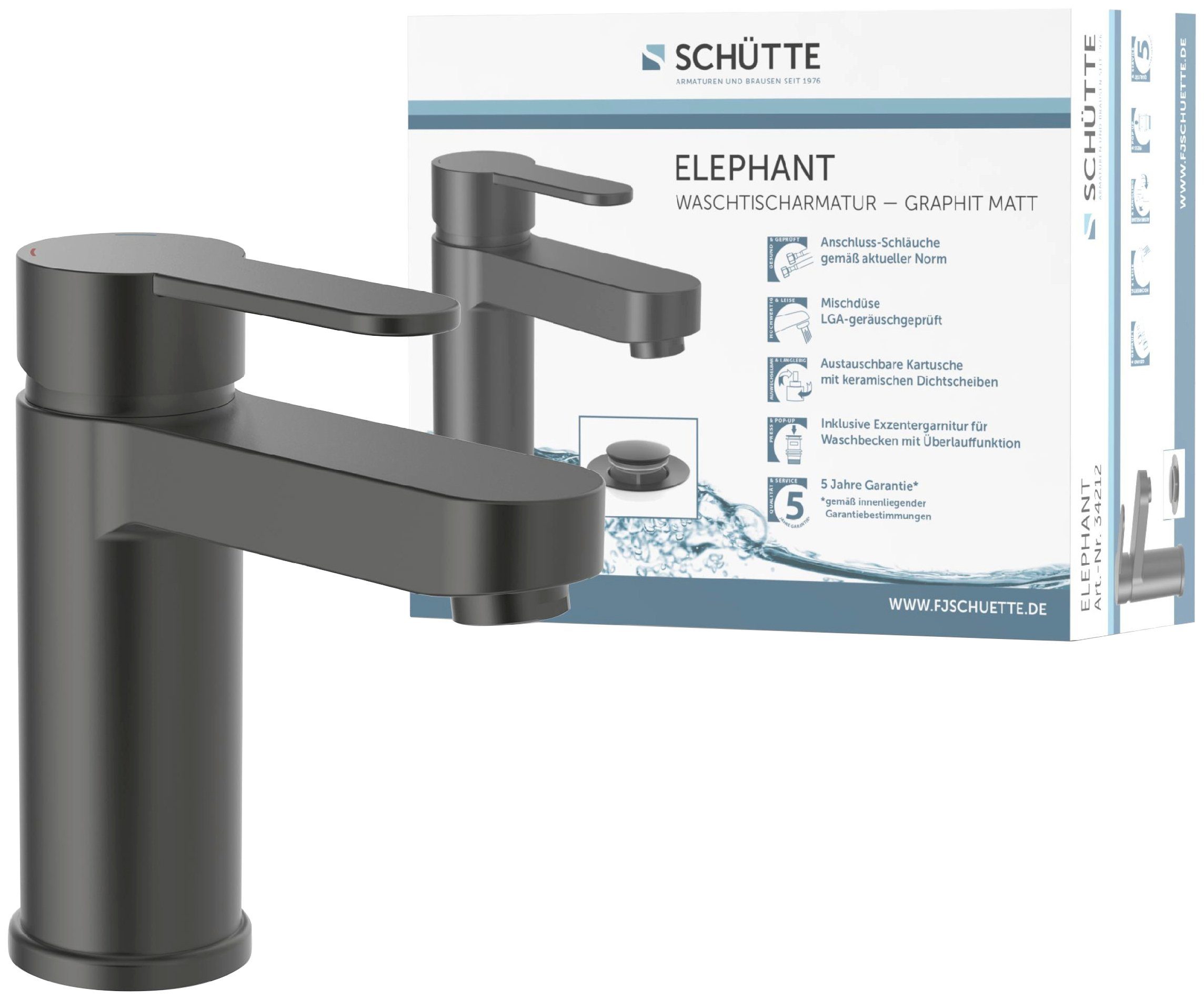 Schütte Waschtischarmatur ELEPHANT inkl. Pop-up, geräuscharm, Marken-Mischdüse, leichte Montage