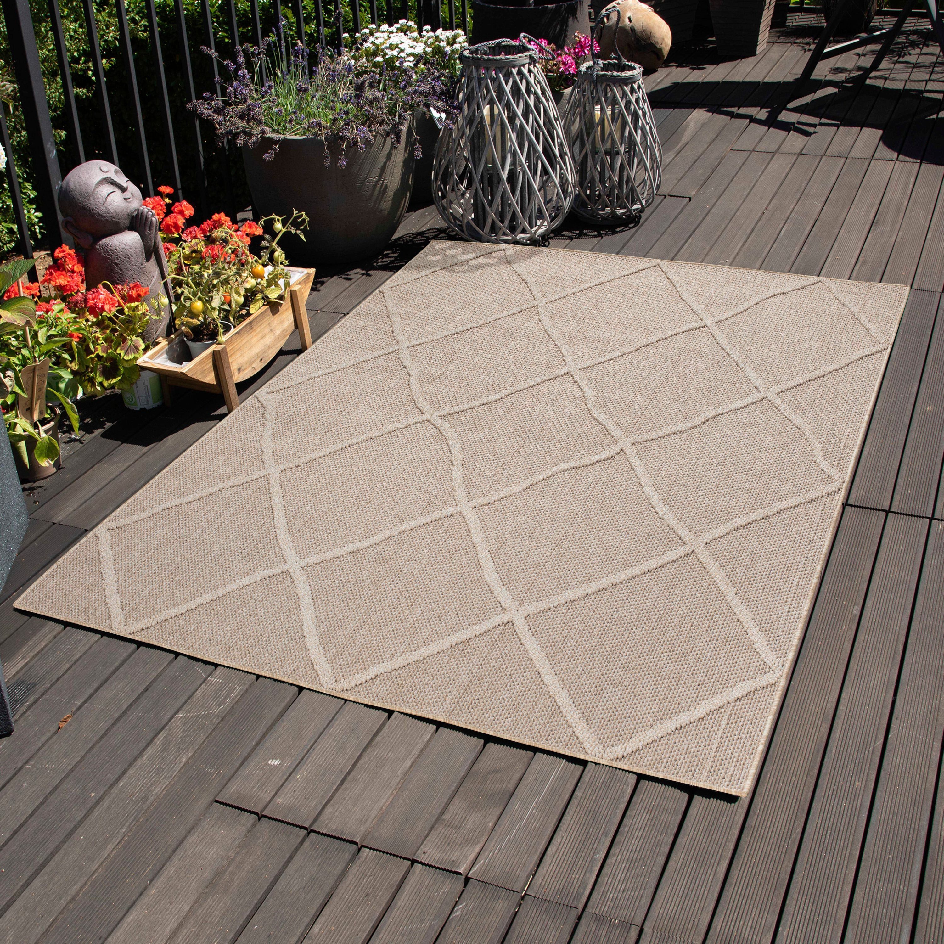 Outdoorteppich Boho-Design, Carpettex, Läufer, Höhe: 8 mm, In& Outdoor Teppich Beige Boho Design für Küchen Balkon Terrasse