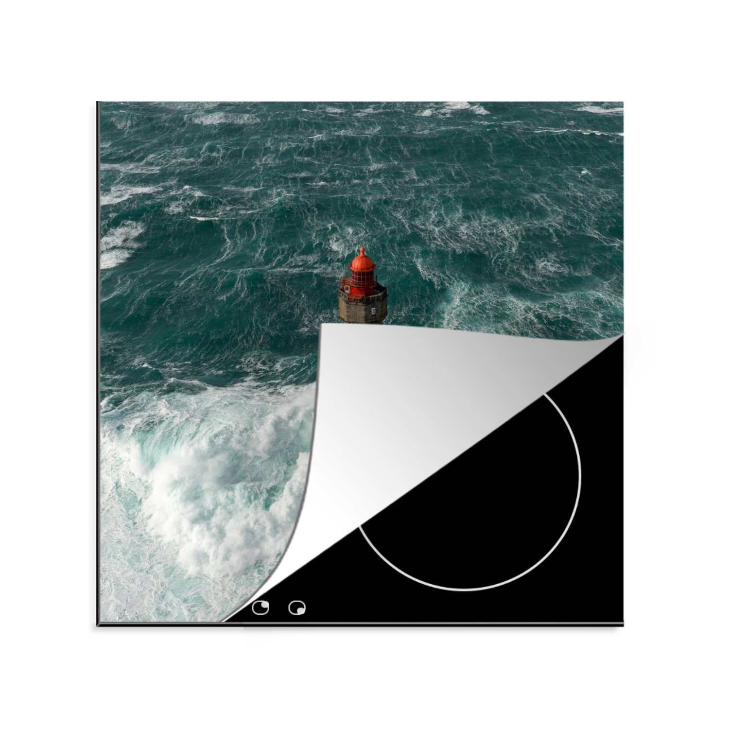 MuchoWow Herdblende-/Abdeckplatte Leuchtturm - La Jument - Meer, Vinyl, (1 tlg), 78x78 cm, Ceranfeldabdeckung, Arbeitsplatte für küche