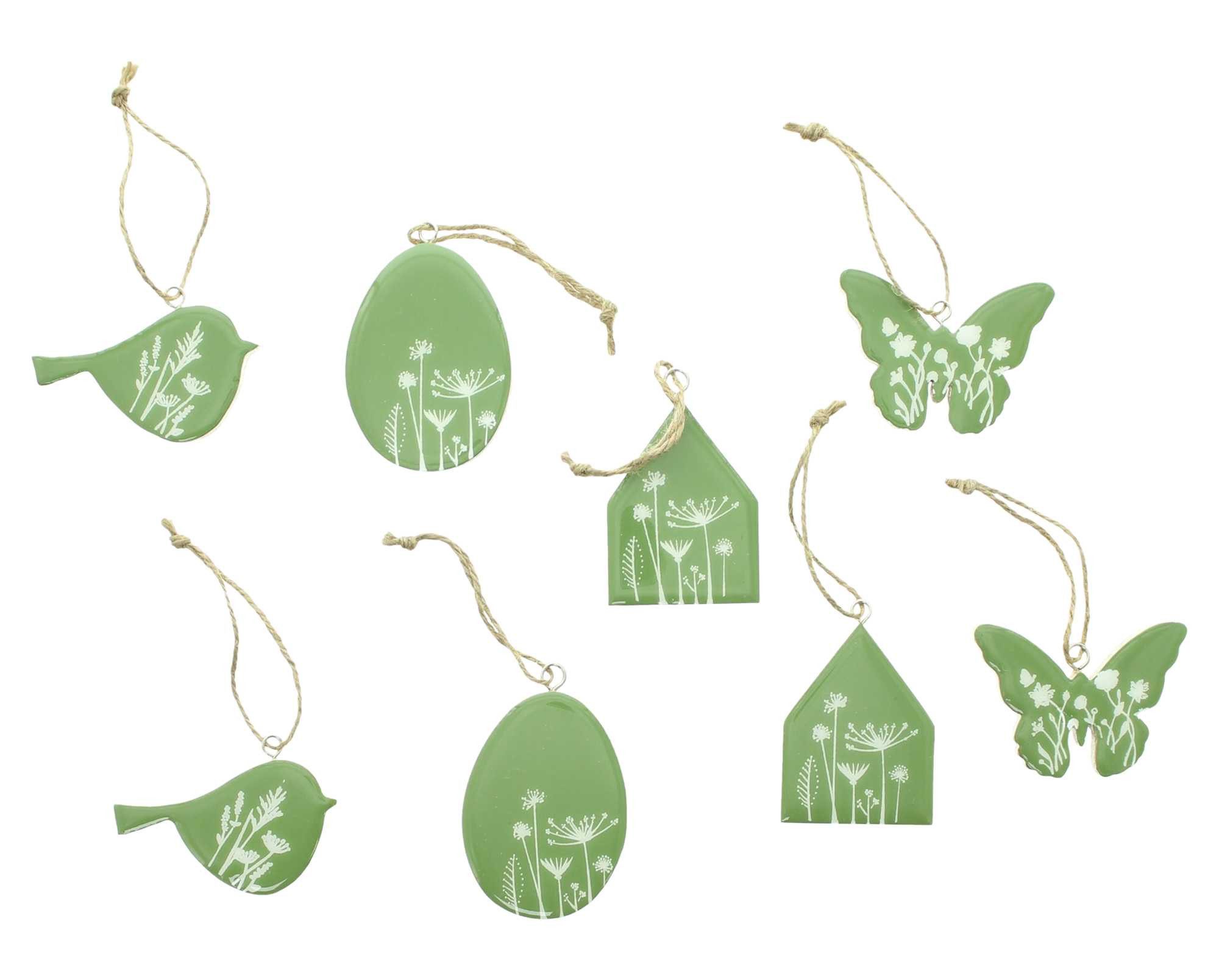 Dekoleidenschaft Hängedekoration "Frühling" Вешалки для украшений aus Holz in grün, Osterdeko hängend, Hängedeko (8 St., im Set), Osterei, Vogel, Haus & Schmetterling