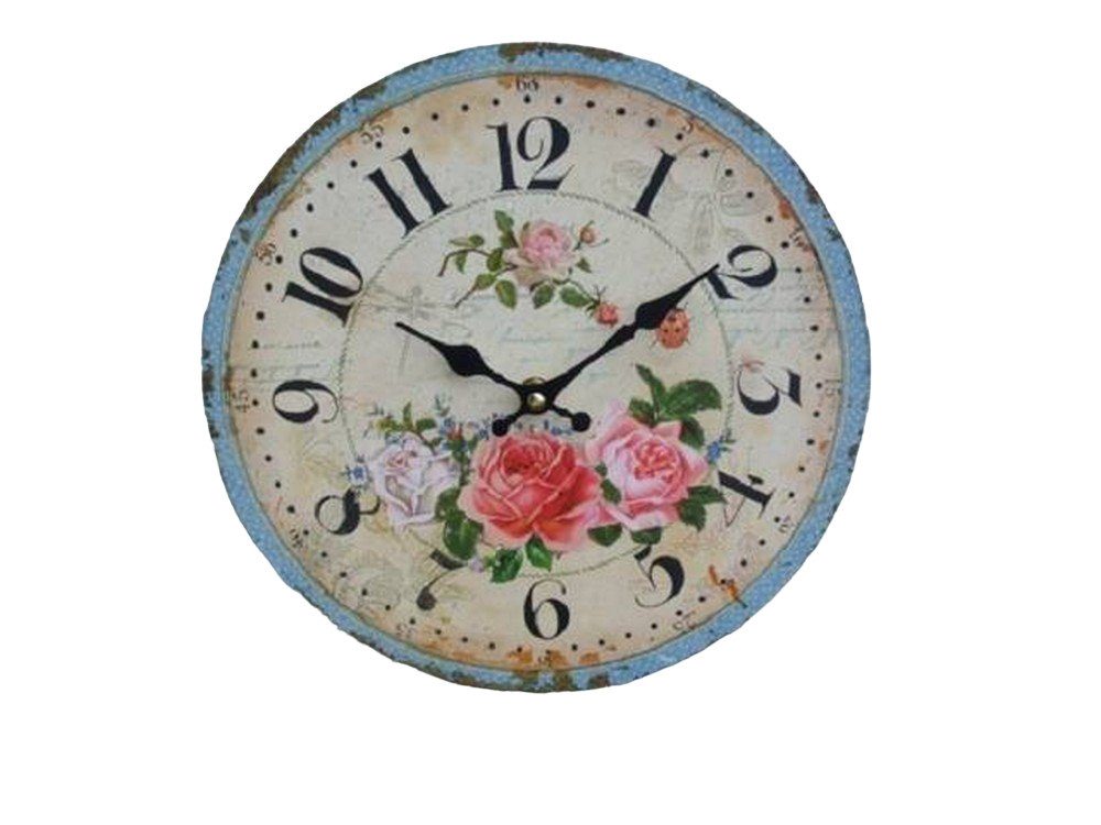 Ambiente Haus Wanduhr Bezaubernde Wanduhr mit Rosendekor, 28 cm, Landhaus-Impressionen