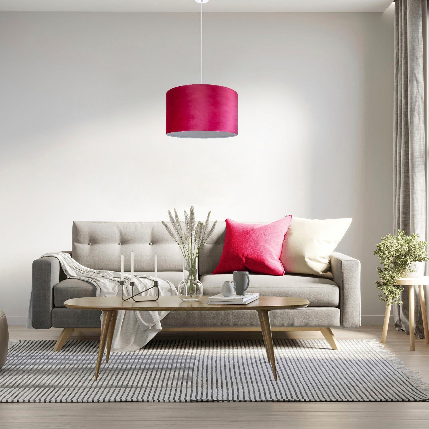 Paco Home Color, uni Velour Wohnzimmer Hugo Lampenschirm ohne E27 Kabel aus Leuchtmittel, 1,5m Unifarben Pendelleuchte rot Deko