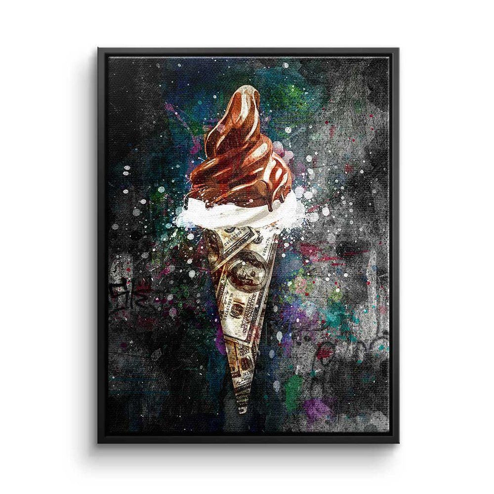 DOTCOMCANVAS® Leinwandbild, Premium Leinwandbild - Pop Art - Ice Cream X Money - Motivationsbild schwarzer Rahmen