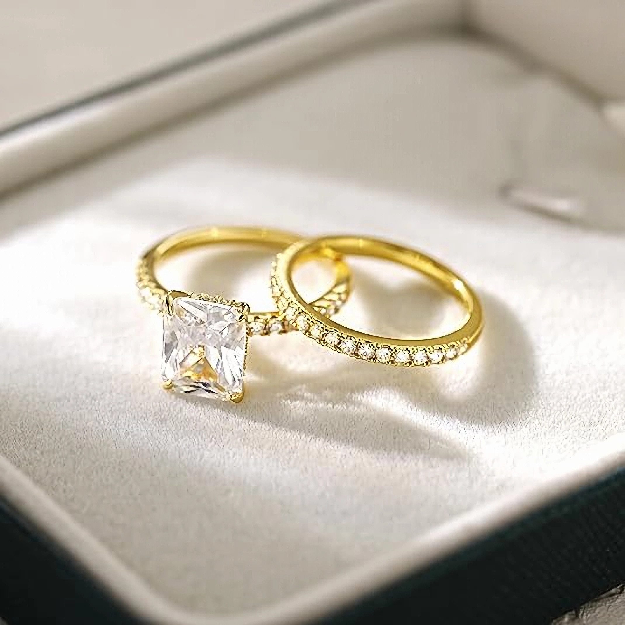 Jumpeak Diamantring 585 Gold, 3ct Labor Radiantschliff-Diamant, Braut-Hochzeitsring-Set, D-VVS2 2EX IGI Zertifikat Geschenk für die Freundin