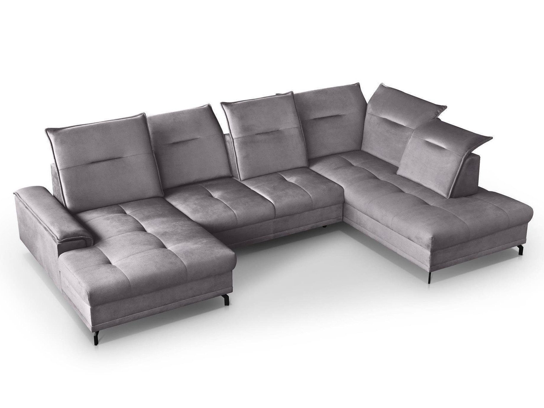 Beautysofa Ecksofa Bruno U mit Schlaffunktion 130x284 cm, Wohnlandschaft aus Velours Stoff Element, Wellenfedern, U-Sofa links oder rechts