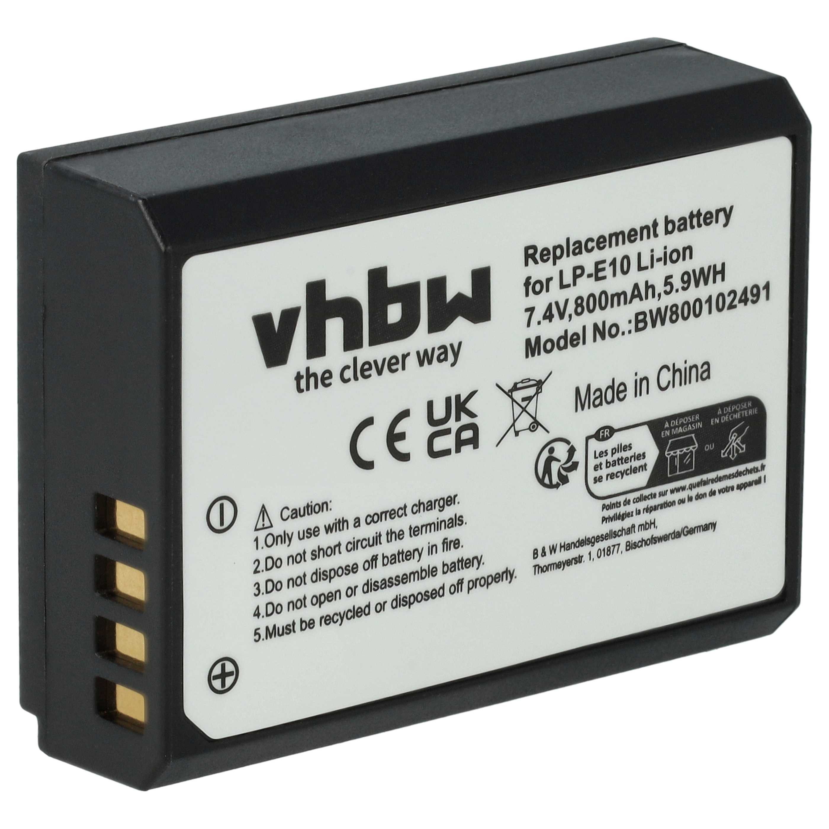vhbw Akku passend für Canon EOS 1100D, 1D X, 2000D, 1200D, 3000D, 4000D, Kamera-Akku Akku Li-Ion 800 mAh (7,2 V, 1 St), Leistungsfähiger Austausch-Akku für Digitalkamera, Spiegelreflexkamera