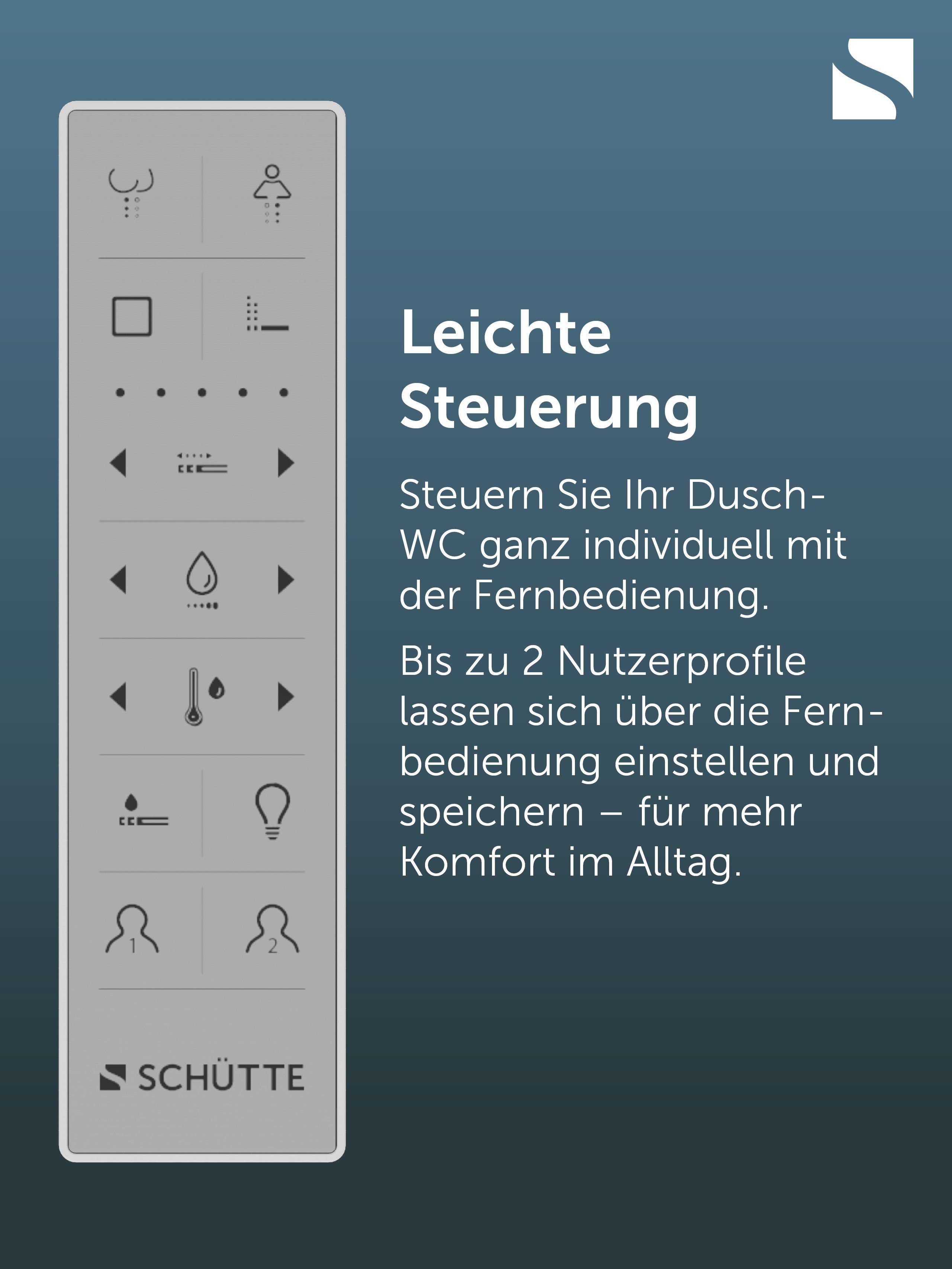 Schütte OWANO Fernbedienung (Dusch-WC Fernbedienung, Funk, 2 Profile, Wandhalter)