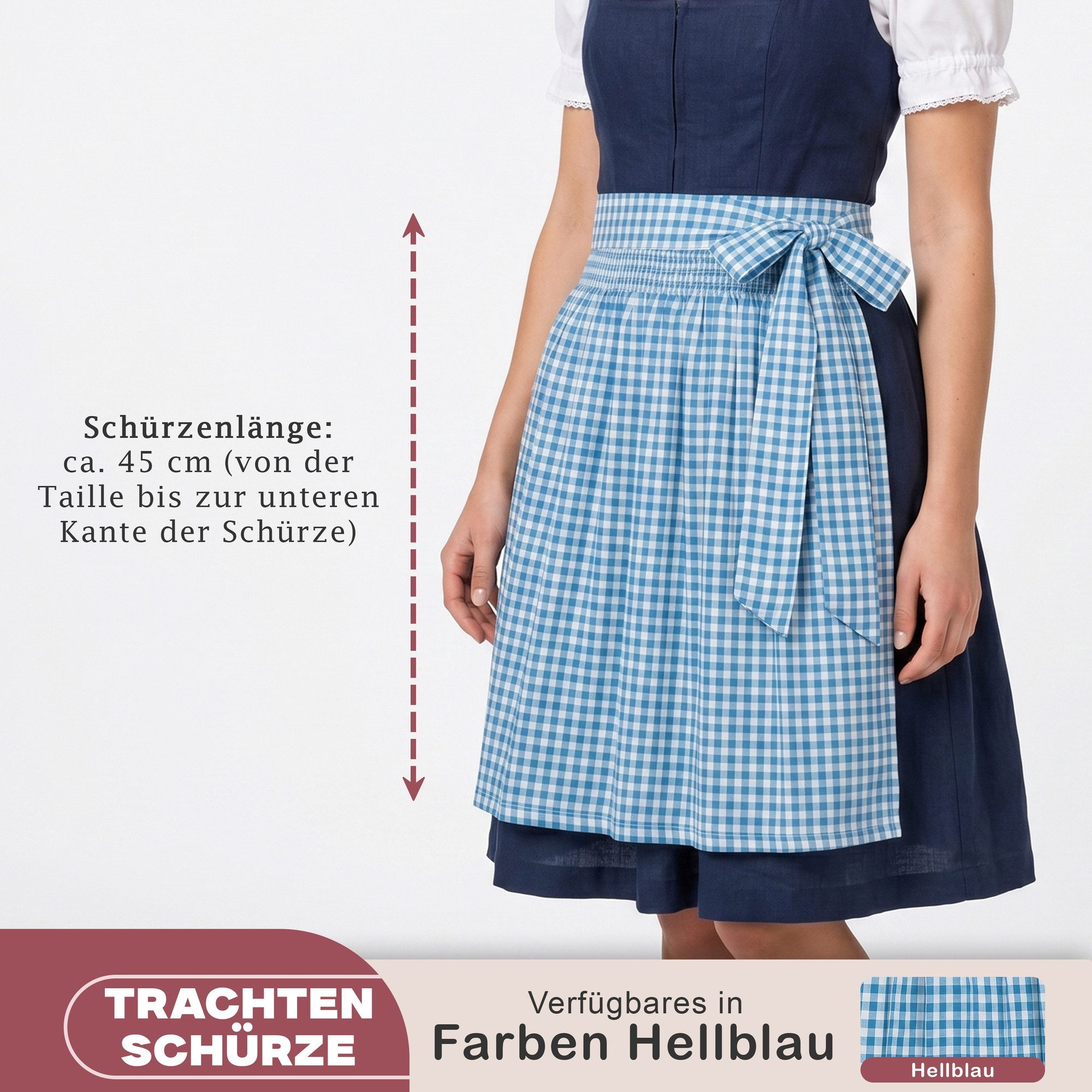 German Wear Dirndlschürze GW1603-1-hellblau Kariert, Schürze für Dirndl Hellblau Kariert Mini – Bild 5 von 5