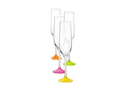 Crystalex Sektglas Neon Frozen 190 ml 4er Set, Kristallglas, mehrfarbig, Neonfarbig, Kristallglas besprüht
