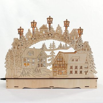 Dekohelden24 Schwibbogen LED Holz Schwibbogen mit bewegtem Weihnachtsbaum, Motiv: Laternenkinde