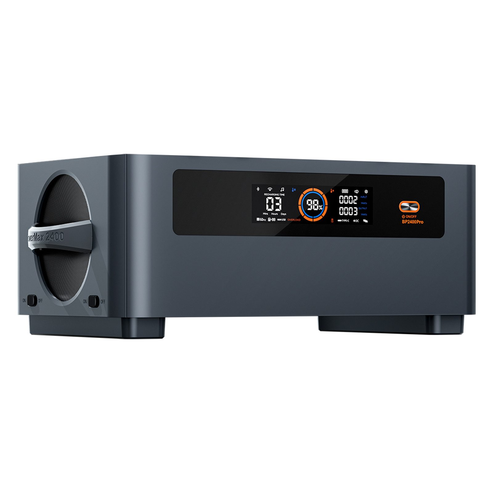 OSCAL Stromerzeuger Mikro-Wechselrichter PowerMax 2400Pro Powerstation 2016Wh, 2,4 in kW, Trennbar/mit Stereo/Strom ins Netz rückspeisen/16 Anschlüsse