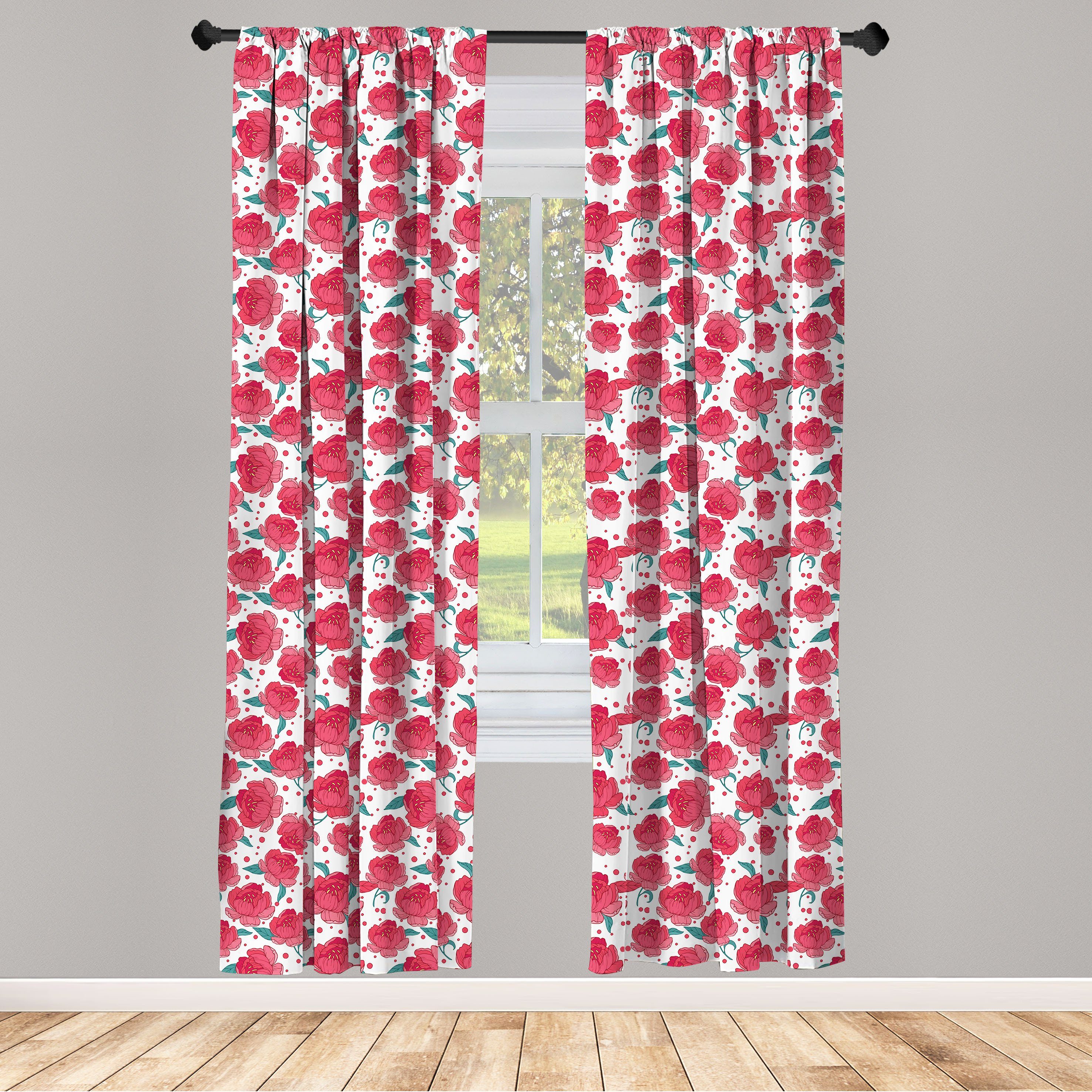Gardine Vorhang für Wohnzimmer Schlafzimmer Microfaser, Blumen Romantische Blüten Abakuhaus, Frühling Dekor