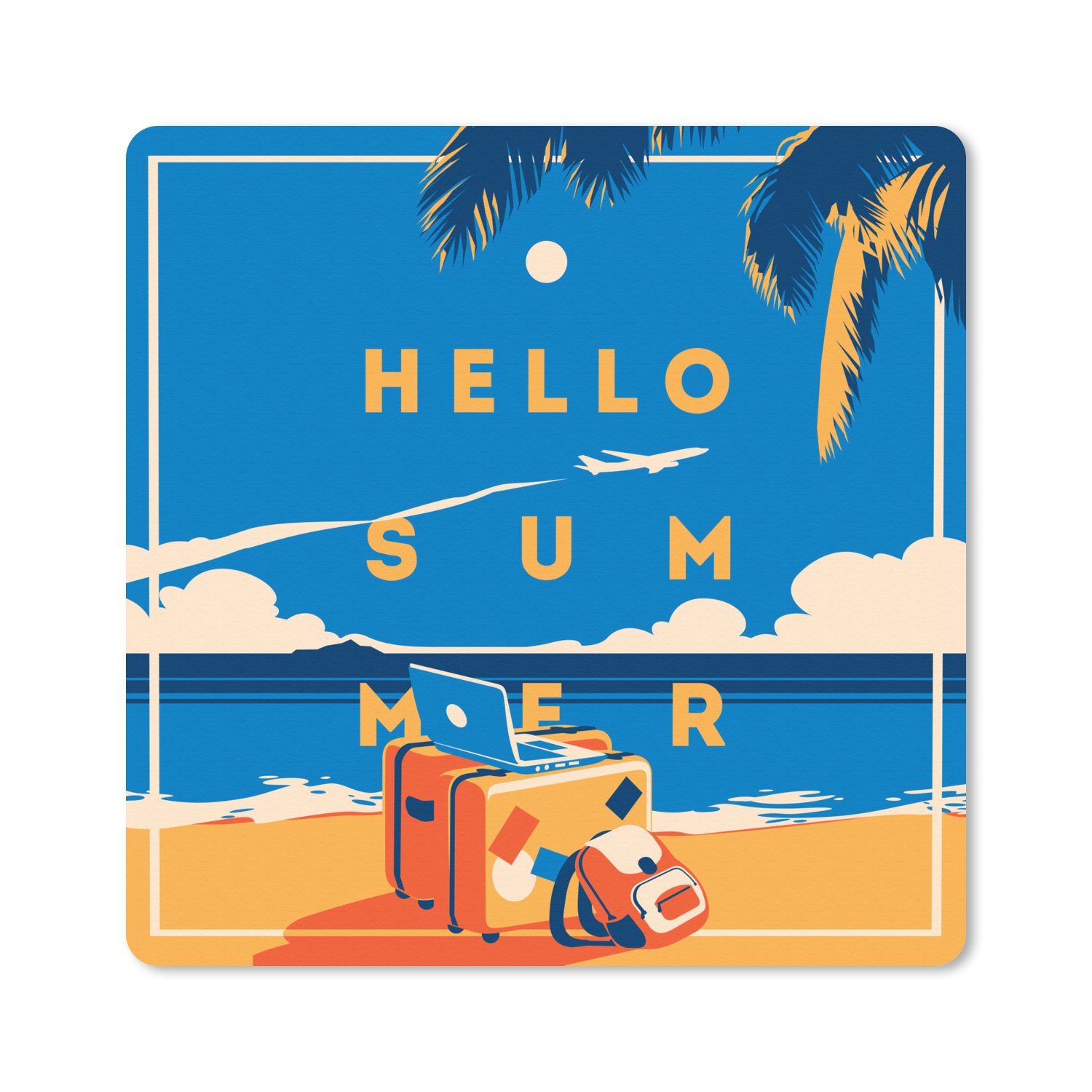 MuchoWow Gaming Mauspad Reisegepäck - 'Hallo Sommer' - Sprichwörter - Zitate (1-St), Gaming, Rutschfester Unterseite, Mausunterlage, 50x50 cm, XXL, Großes