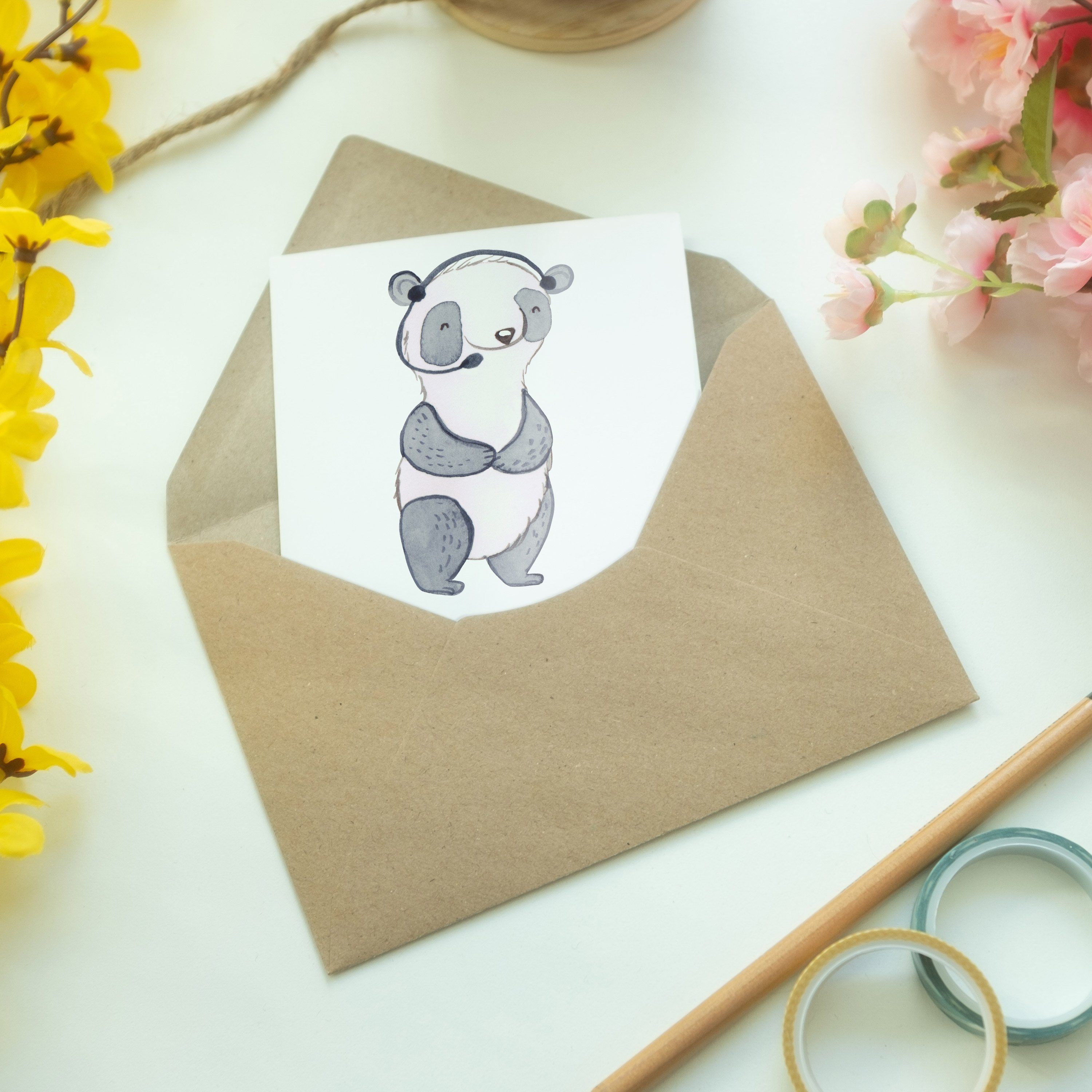 Mr. & Mrs. Panda Grußkarte Weiß - mit Danke, Hochzeitsk Geschenk, Kundendienstmitarbeiter - Herz