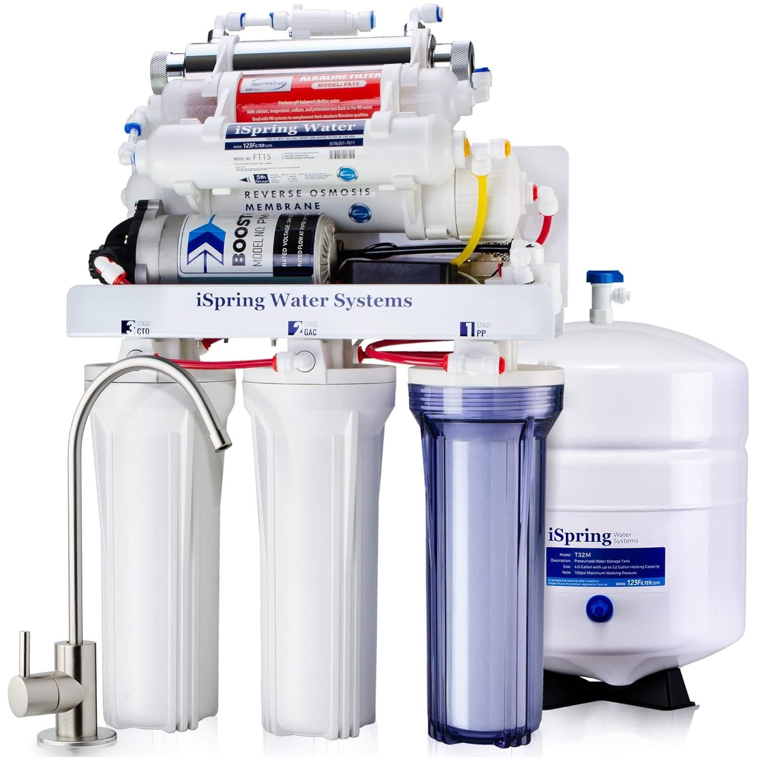 iSpring Wasserfilter RCC1UPAK RO-Anlage mit Remineralisierung, UV & Booster-Pumpe, 100GPD