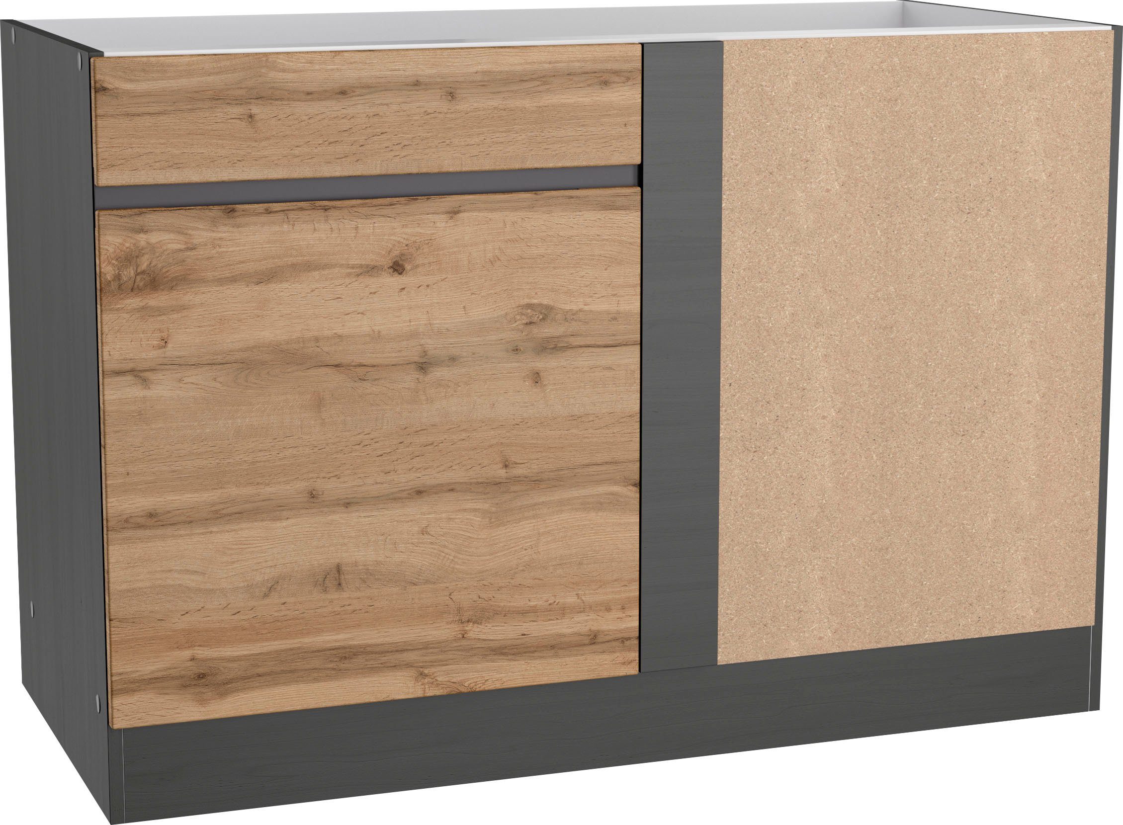 HELD MÖBEL Eckunterschrank grafitgrau Riesa 120 cm, Breite MDF-Fronten | wotaneiche