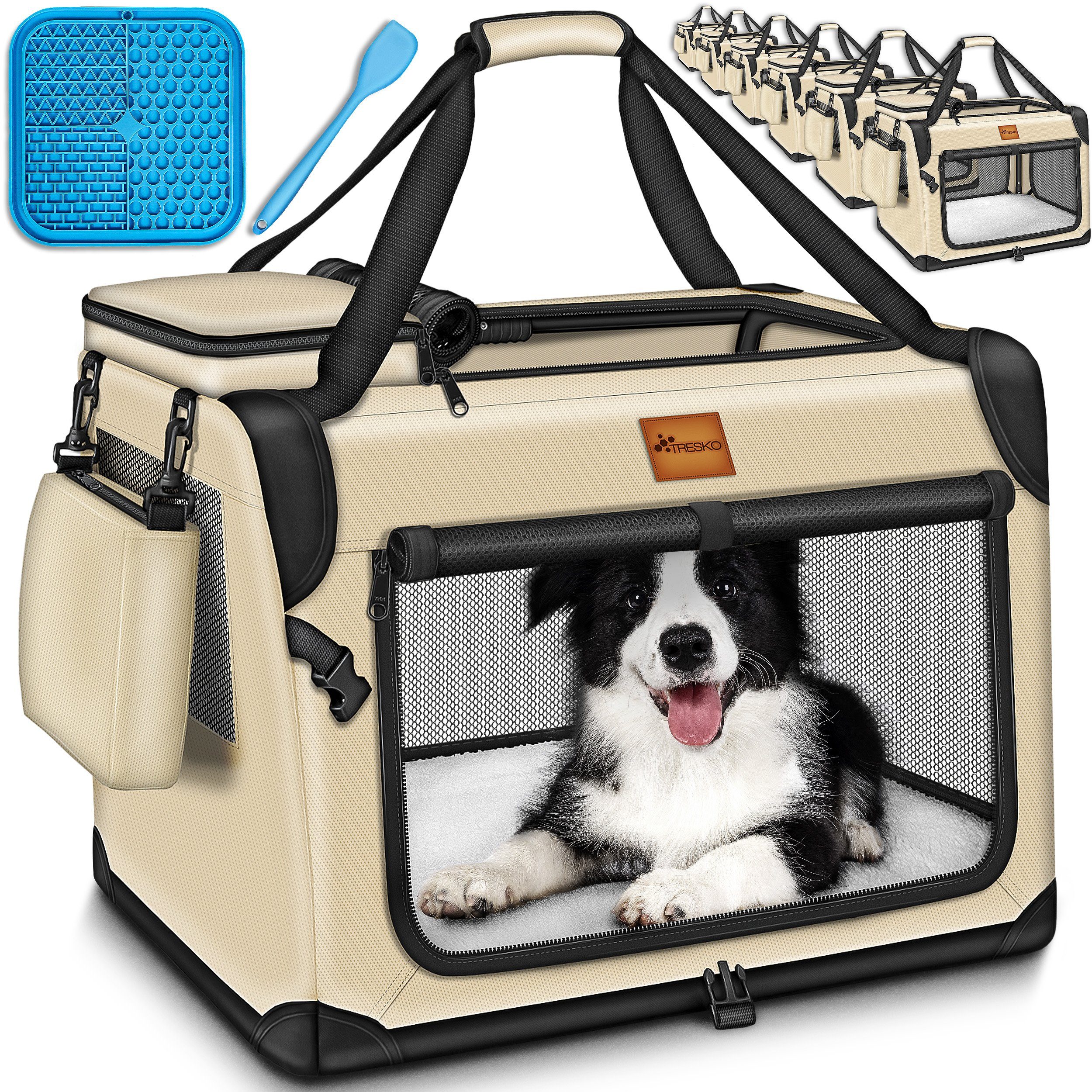 TRESKO Hunde-Transportbox Hundebox faltbar inkl. Leckmatte und Spatel bis 15,00 kg, Transportbox für Hunde und Katzen Hundetransportbox Hundetasche
