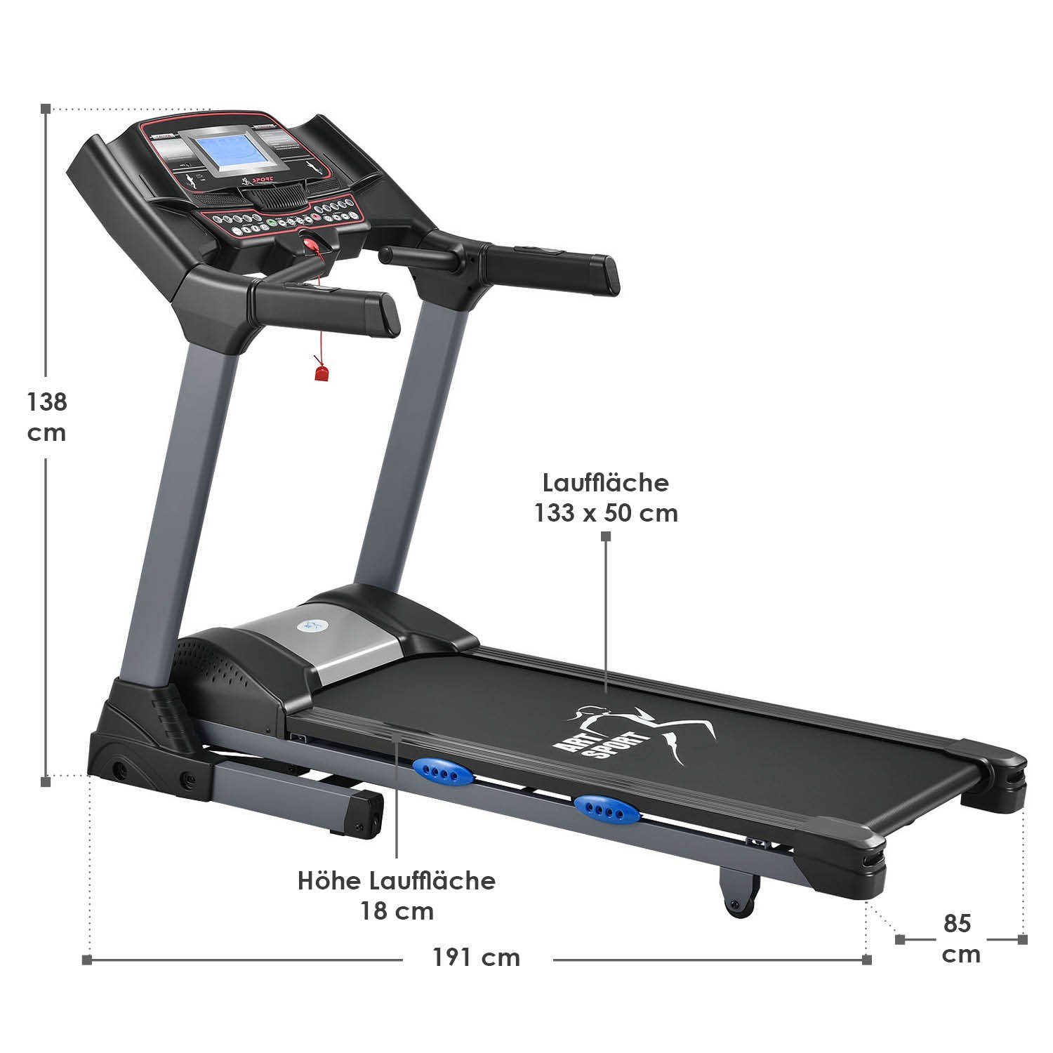 6000, Bildschirm, Trainingsprogramme, LCD mit moderner ArtSport 99 Laufband Speedrunner Pulssensoren