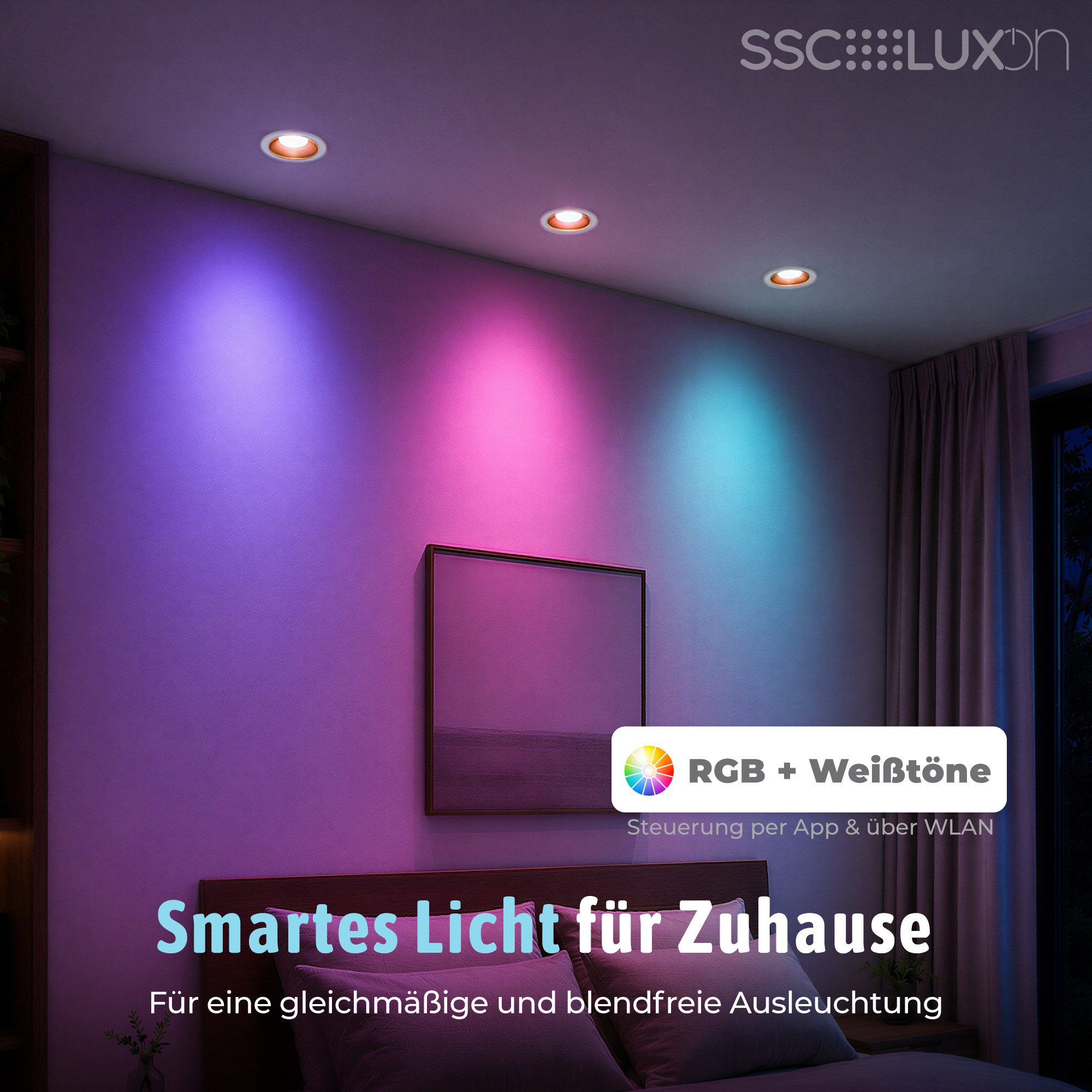 SSC-LUXon LED Einbaustrahler GEXIA Smarte Einbaustrahler weiß gold Ø11cm inkl. GX53 LED 6W RGBW, Smart
