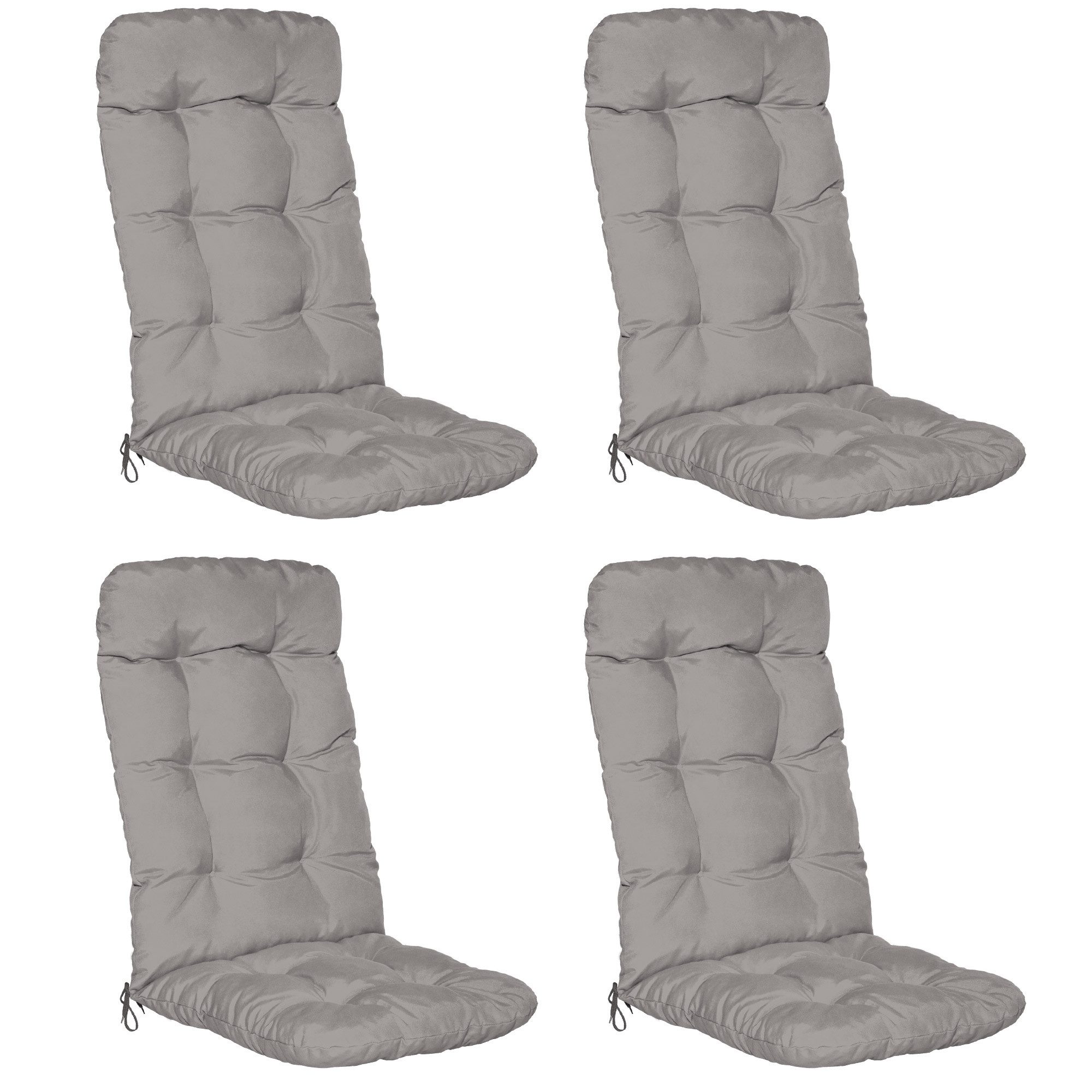 Beautissu Hochlehnerauflage 4er Set Hochlehner Auflagen Flair HL, 120x50x8cm, Hellgrau, Sitzpolster Set für Gartenstühle Outdoor – Stuhlkissen für Hochlehner