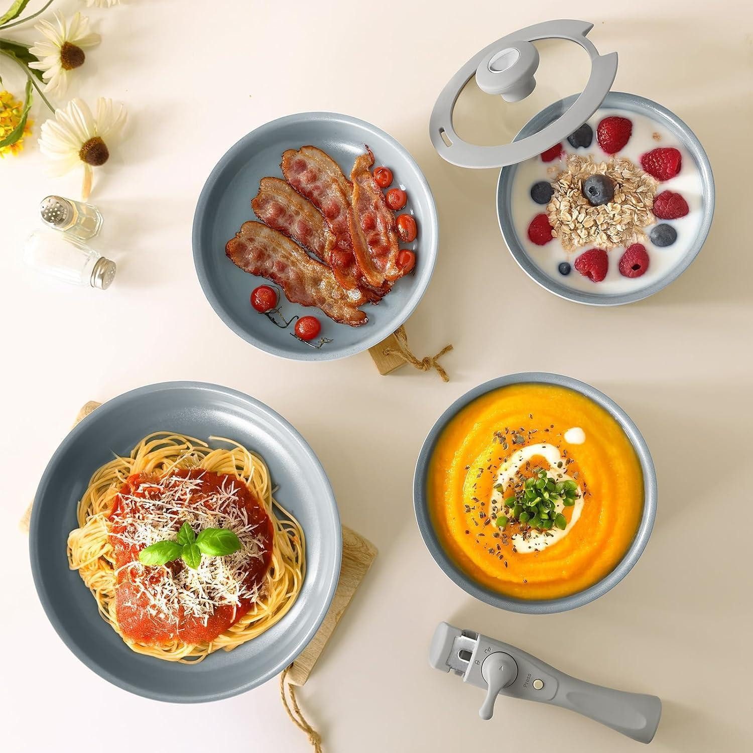 LuxusKollektion Pfannen-Set Pfannenset Induktion Antihaft 14-teilig abnehmbare