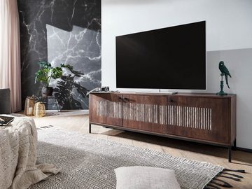 G+K Möbelvertriebs GmbH TV-Board Lowboard DALAMON, Mangoholz massiv, Steinfurnier, mit 3 Türen, BxHxT 180 x 60 x 40 cm