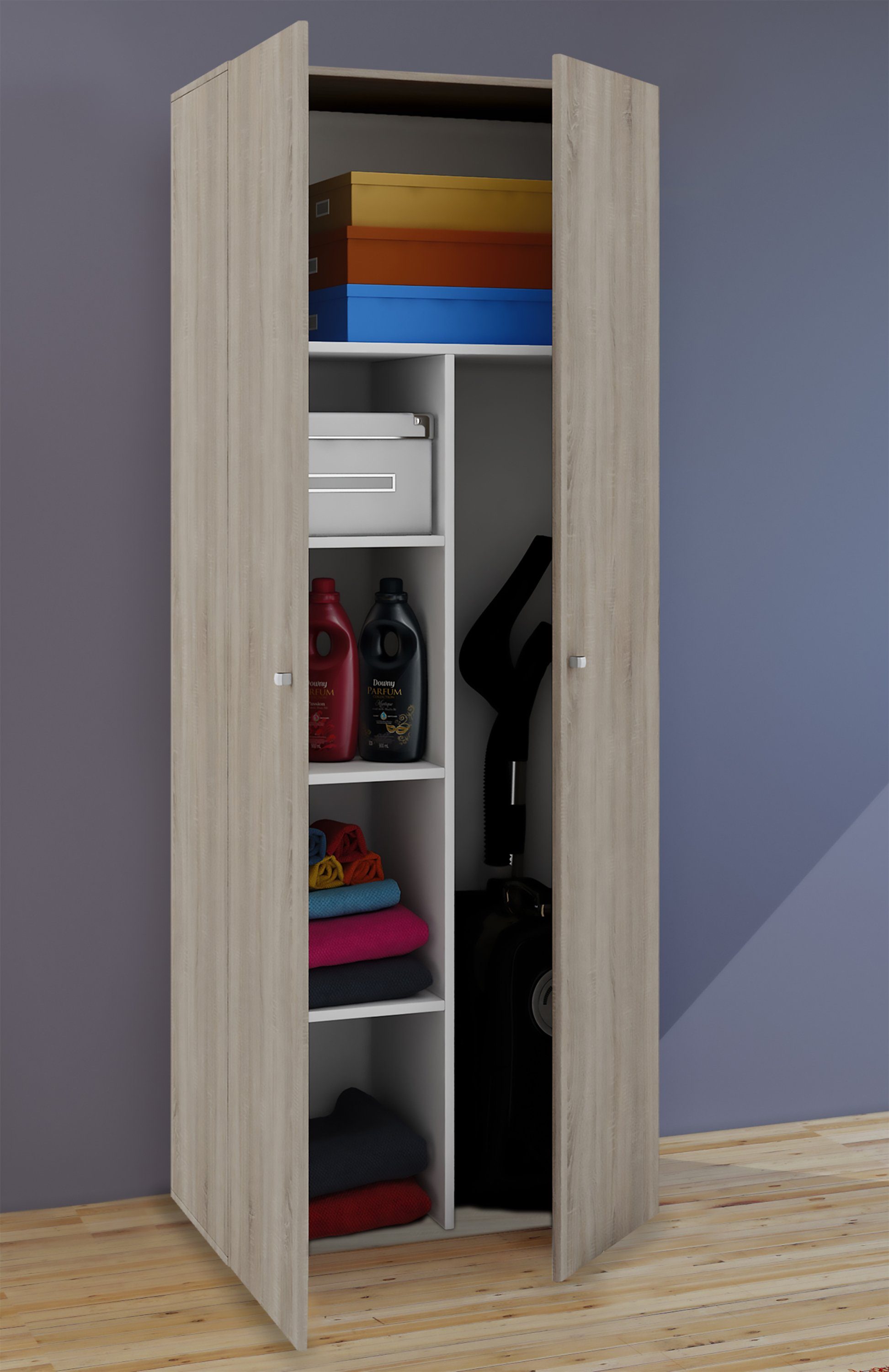 VCM Mehrzweckschrank Haushaltsschrank Vandol B. 70 x H. 178 x T. 40 cm Holz-Besenschrank, 6 Fächer