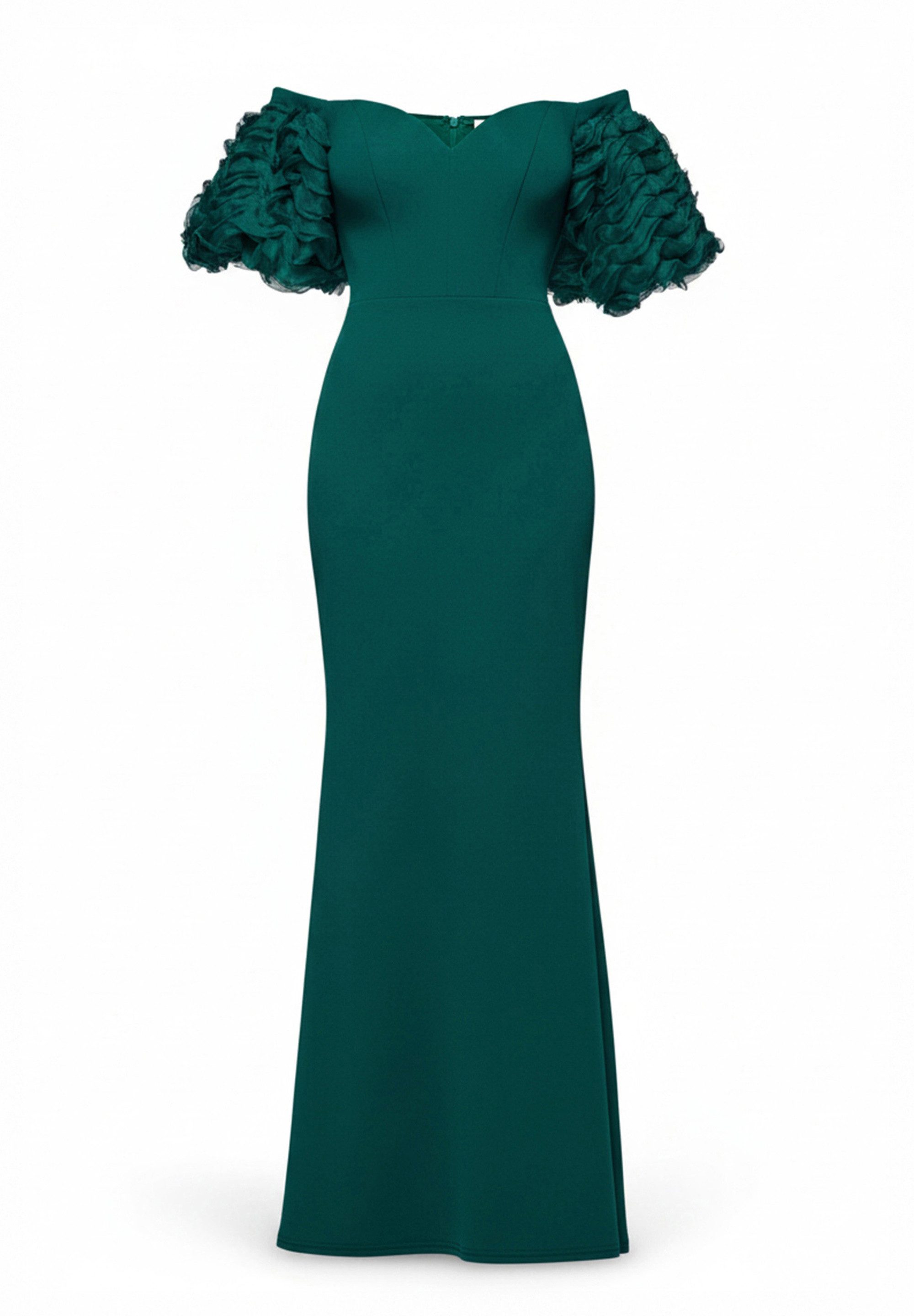 Goddiva Maxikleid Off The Shoulder 3D Puffed Sleeve Sweetheart Maxi Dress Langes Kleid, Schulterfrei, Herz-Ausschnitt