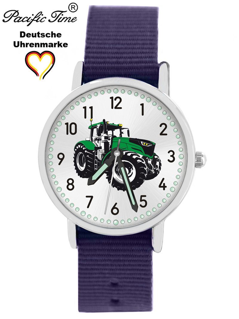 Pacific Time Versand und Match Quarzuhr grün Traktor Kinder Wechselarmband, Design - Armbanduhr Gratis Mix violett
