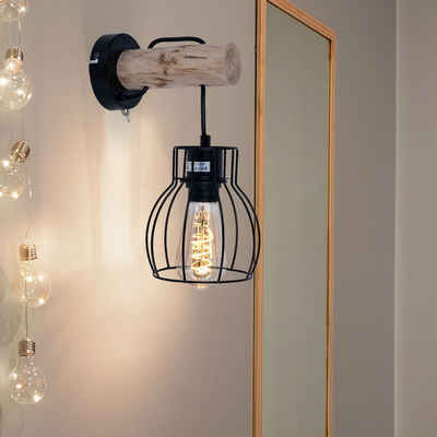 Globo Wandleuchte, Leuchtmittel nicht inklusive, Retro Wand Leuchte Käfig Design Holz Natur Прожекторы Wohn