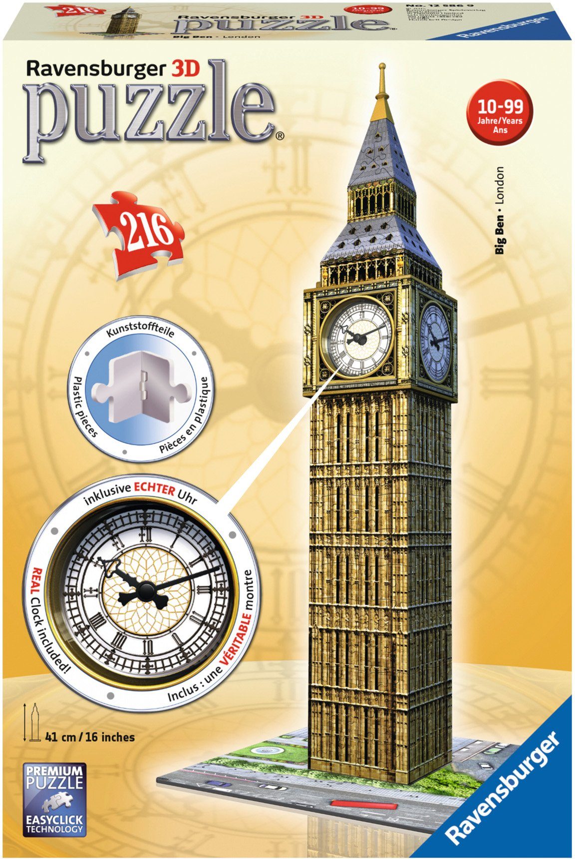 Ravensburger 3D-Puzzle Big Ben mit Uhr, 216 Puzzleteile, Made in Europe, FSC® - schützt Wald - weltweit