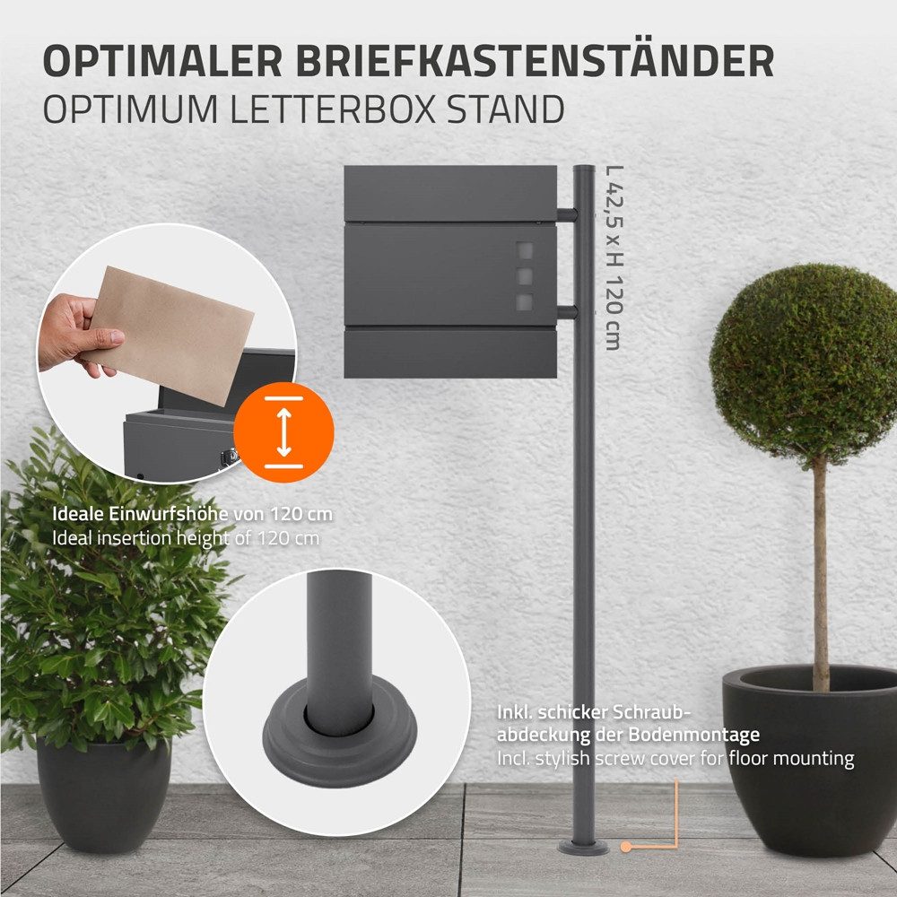ML-DESIGN Briefkastenständer Standfuß aus Edelstahl für Wandbriefkasten Briefkastenpfosten, Ständer, (Anthrazit rund Höhe 120 cm Freistehend Halterung für Briefkasten)