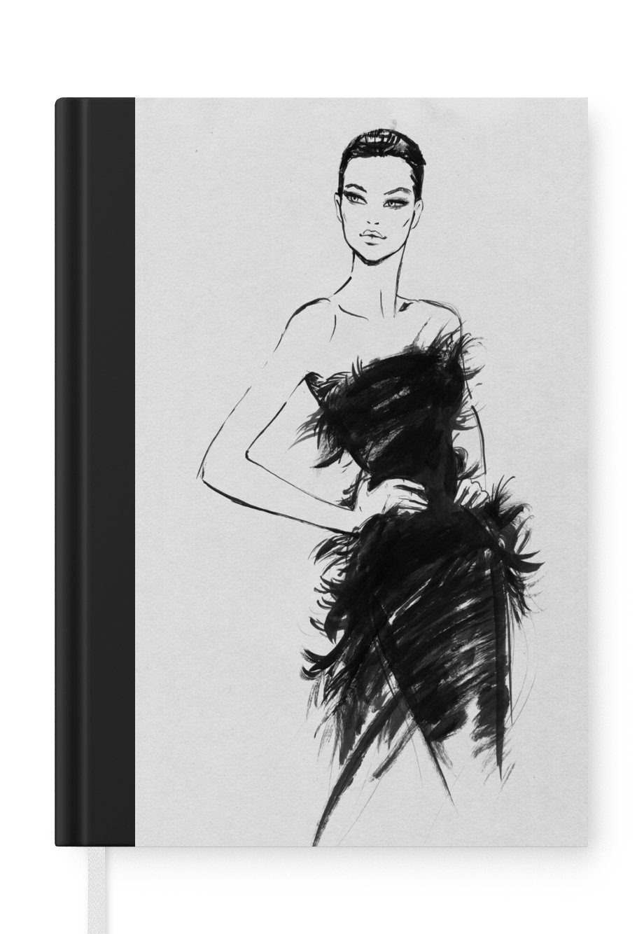 MuchoWow Notizbuch Eine schwarz-weiße Illustration einer Frau, Journal, Merkzettel, Tagebuch, Notizheft, A5, 98 Seiten, Haushaltsbuch