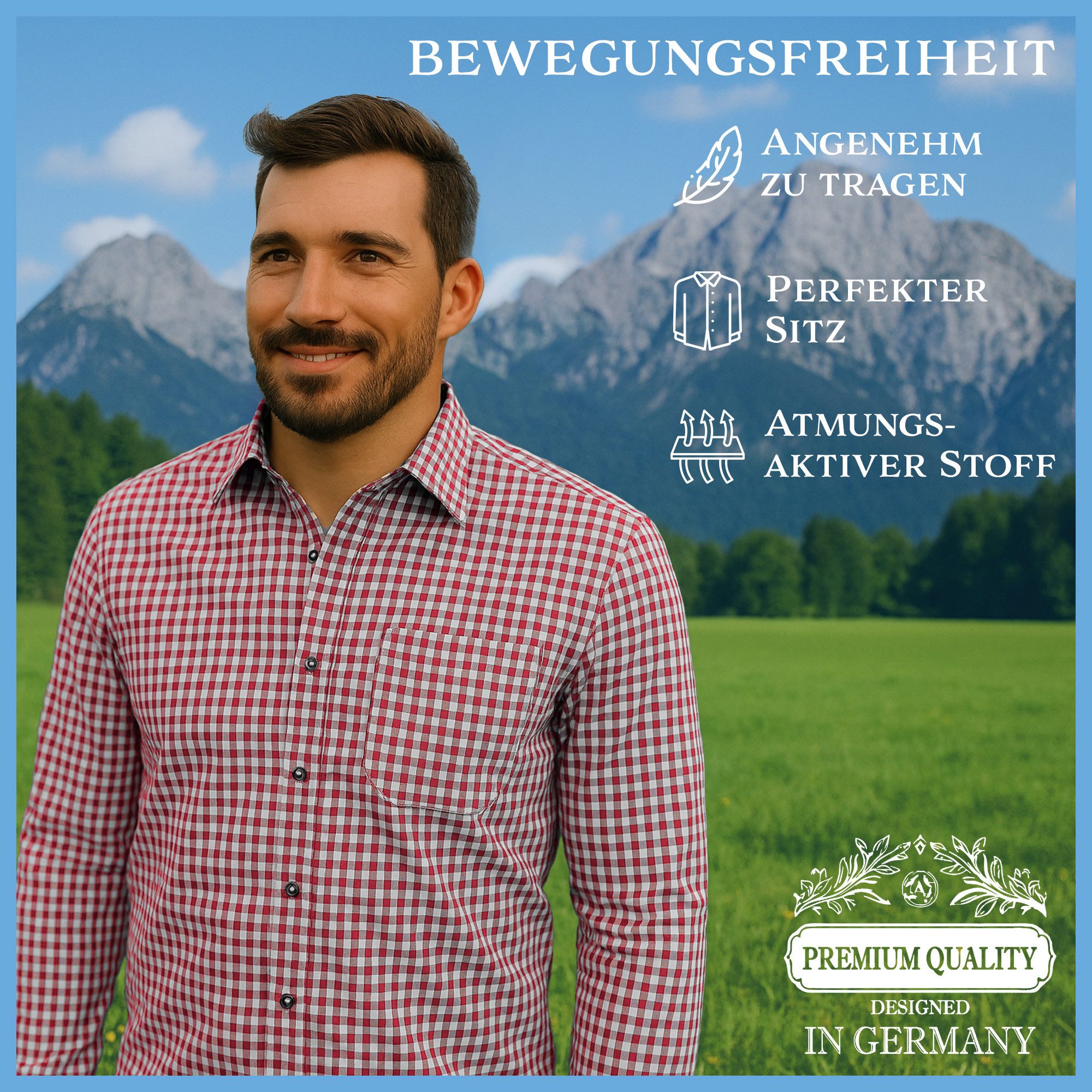 Steigenhöfer Manufaktur Trachtenhemd Trachtenhemd Herren Langarm - Heinz - zum Oktoberfest - Rot - L – Bild 2 von 5
