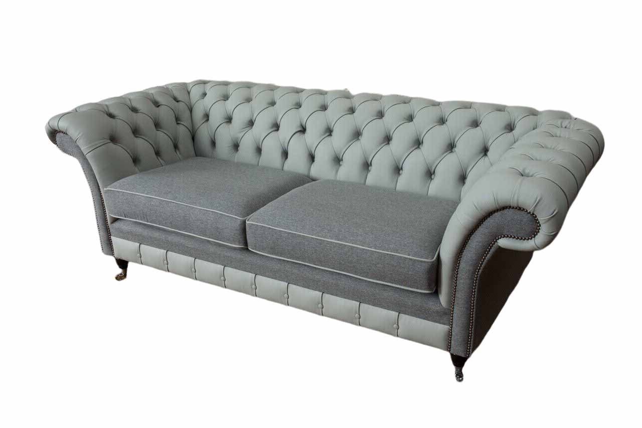 Grau Chesterfield-Sofa, Couch JVmoebel Klassisch Chesterfield Dreisitzer Textil Wohnzimmer Sofa